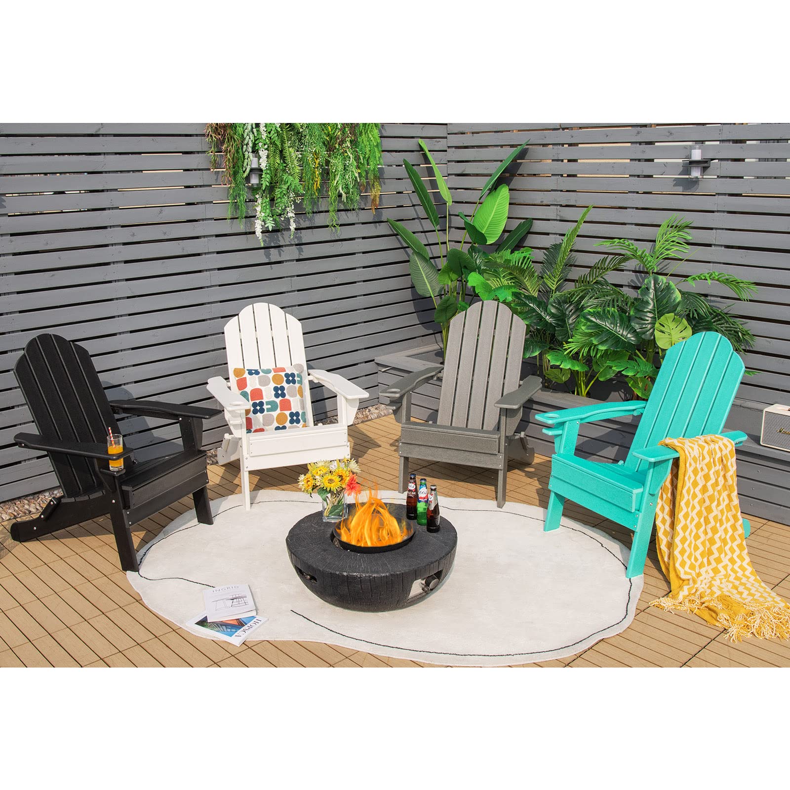 **Giantex Adirondack Chair - Outdoor Folding Patio Chair with Cup Holder, HDPE Weather-Resistant Plastic, Turquoise - Perfect for Backyard, Deck, Balcony, Garden & Fire Pit Relaxation**