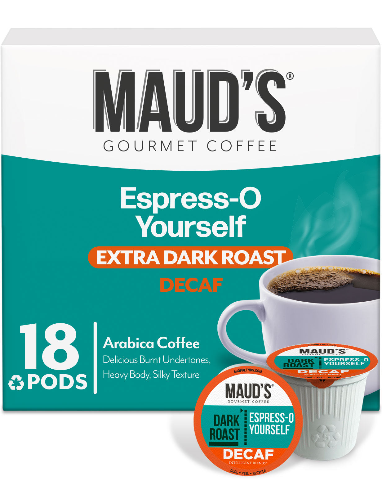 Premium Maud's Decaf Espresso Roast Coffee Pods - Dark Roast, Low Acid, 100% Arabica - Perfect for Keurig Machines, Office & Home Brewing