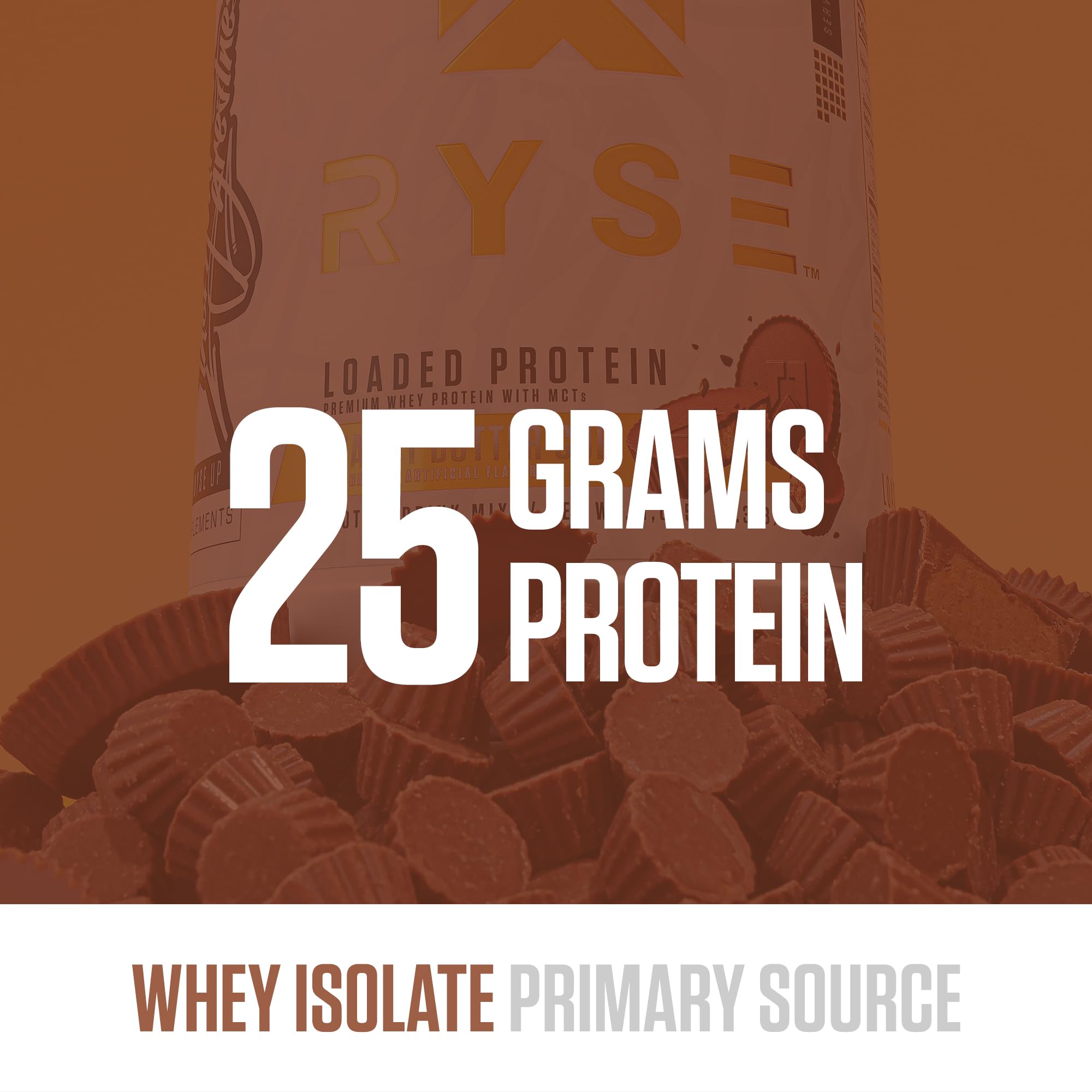 Ryse Loaded Protein Powder - 25g Whey Protein Isolate & Concentrate with Prebiotic Fiber & MCTs | Low Carb Low Sugar Protein Supplement for Muscle Recovery & Weight Loss | 27 Servings Peanut Butter Cup Flavor | Perfect for Post-Workout Shakes & Healthy Meal Replacement