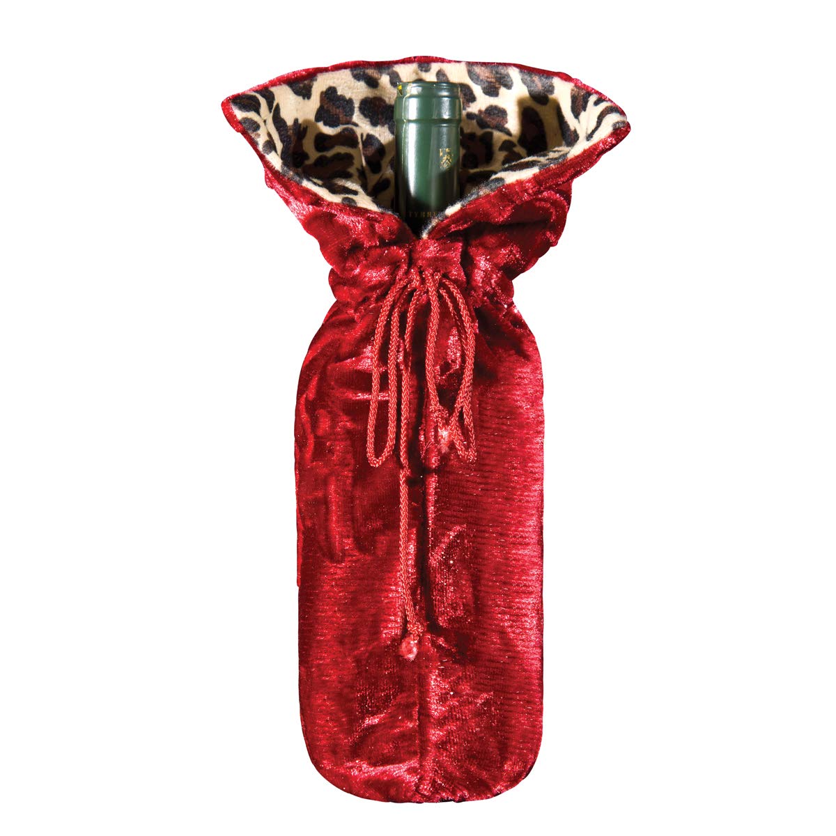 Red Velvet Leopard Print Wine Bottle Bag - Elegant Gift for Wine Lovers, Perfect for Parties, Weddings & Holiday Gifting