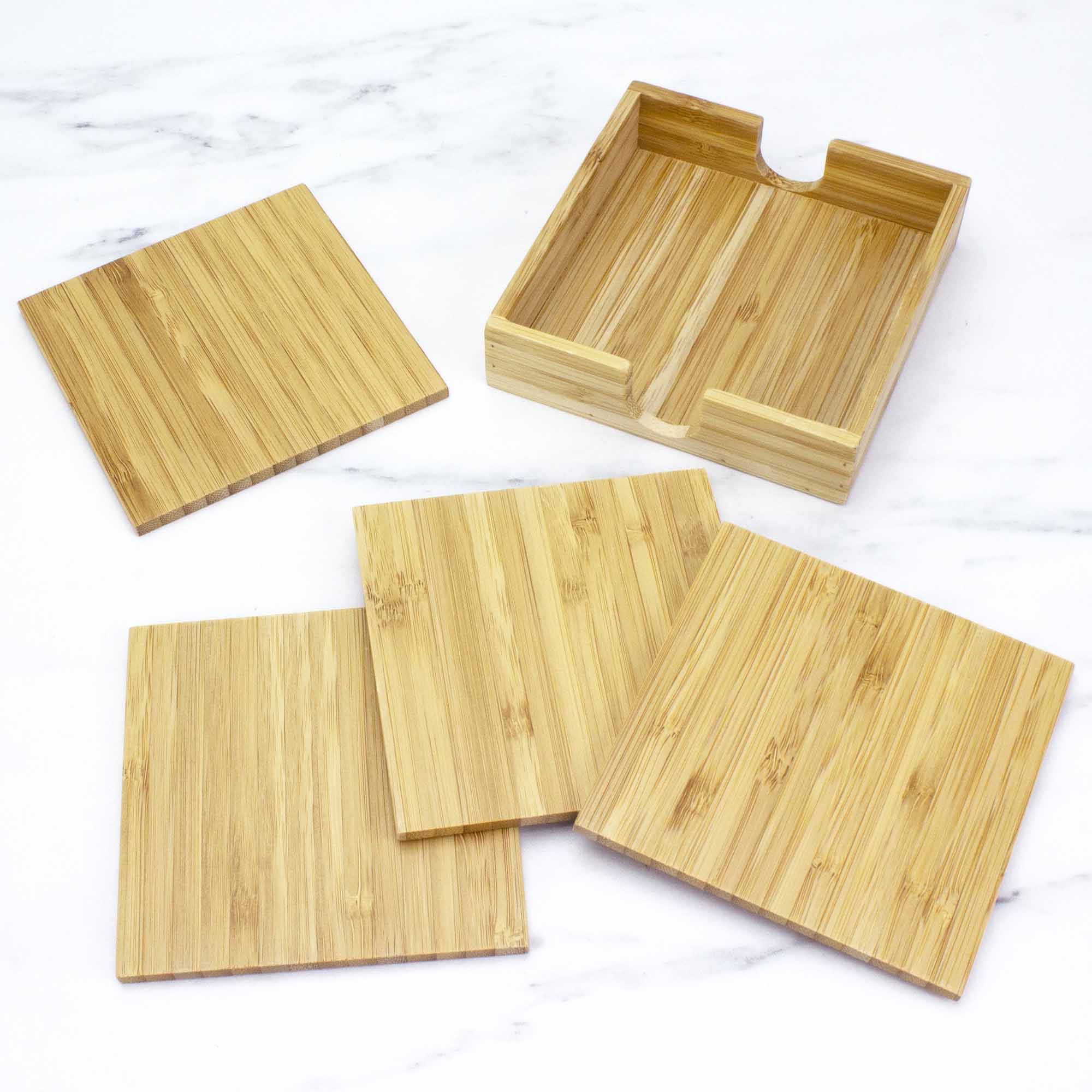 Eco-Friendly 4-Piece Bamboo Coaster Set with Protective Case - Perfect for Dining Tables, Coffee Tables & Home Decor