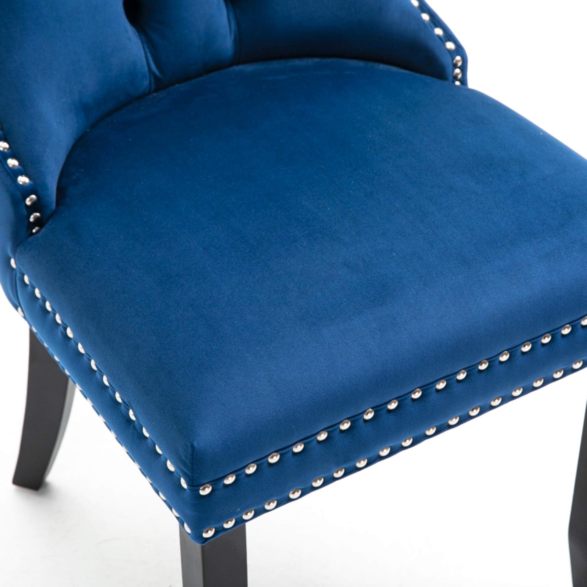 Set of 2 Blue Velvet Upholstered Dining Chairs with Nailhead Trim & Pull Ring - Elegant Accent Chairs for Dining Room, Kitchen, or Home Office Decor