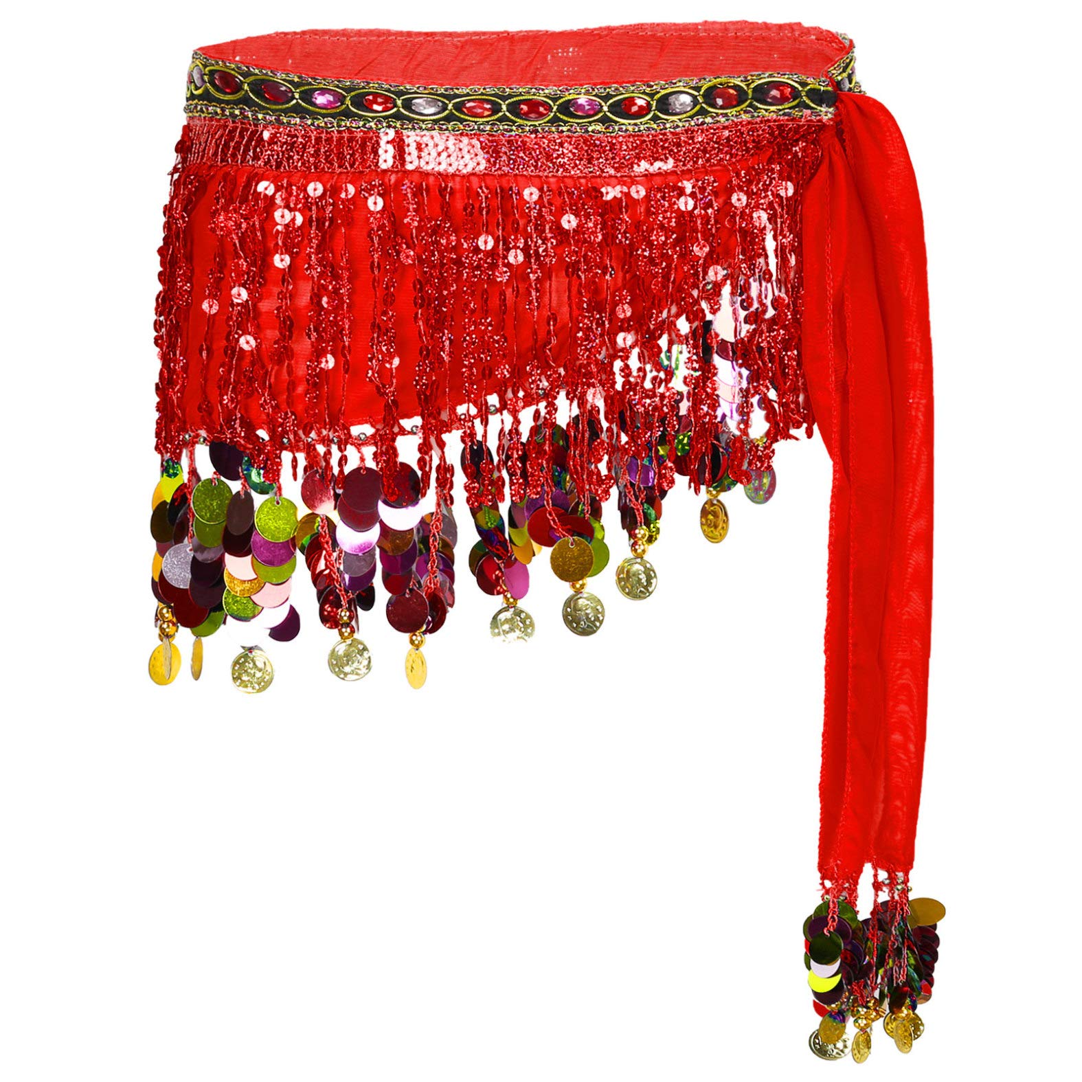 XUNZOO Women's Sequin Tassel Coin Hip Scarf - Asymmetrical Belly Dance Skirt for Latin, Salsa, and Hot Dance Costume | Perfect for Performances, Parties, and Dance Classes