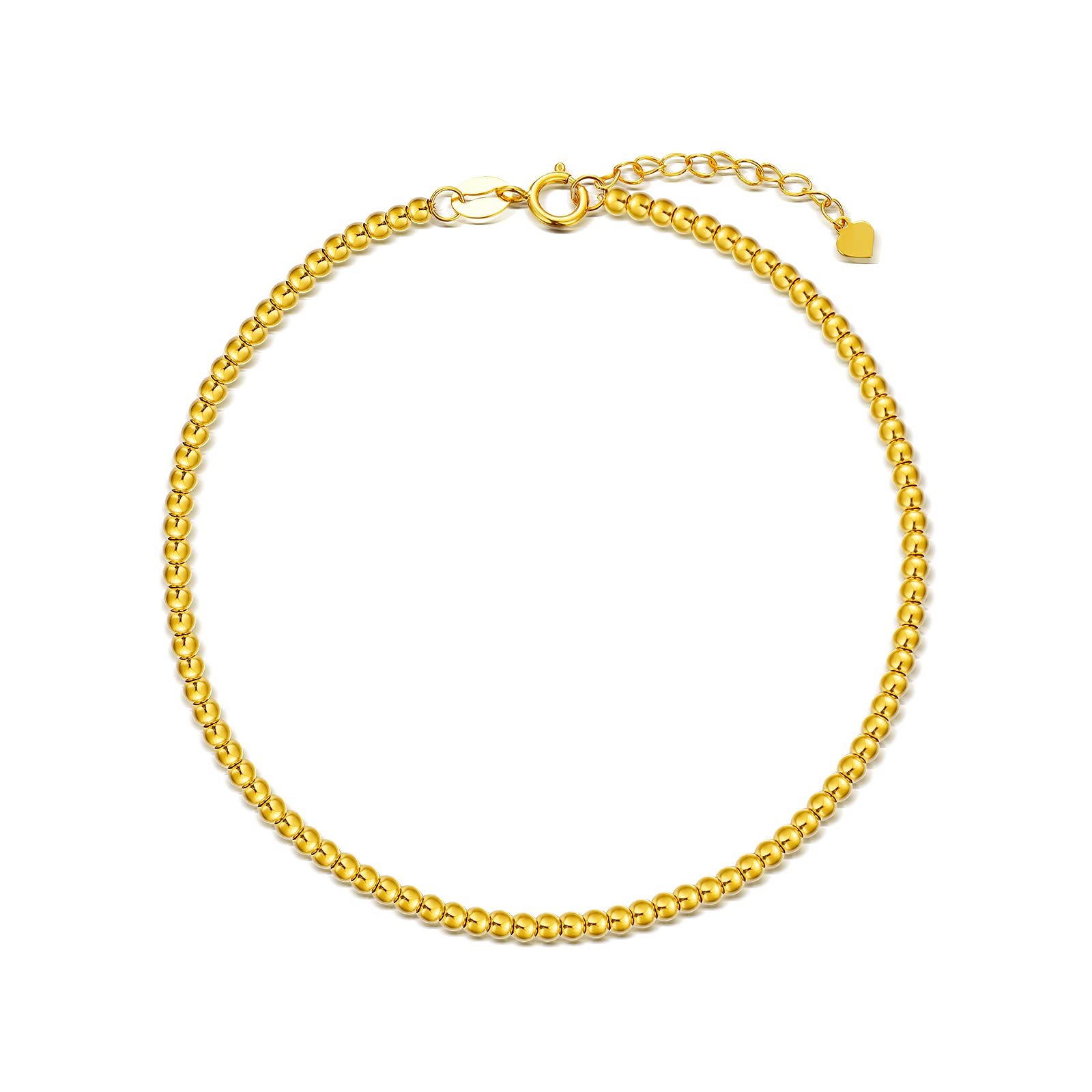 18K Real Gold Italian Beads Bracelet for Women - Elegant Gold Wheat Chain Beaded Ball Bracelet Jewelry Gift for Her, Mom, Wife, Girlfriend (6.3
