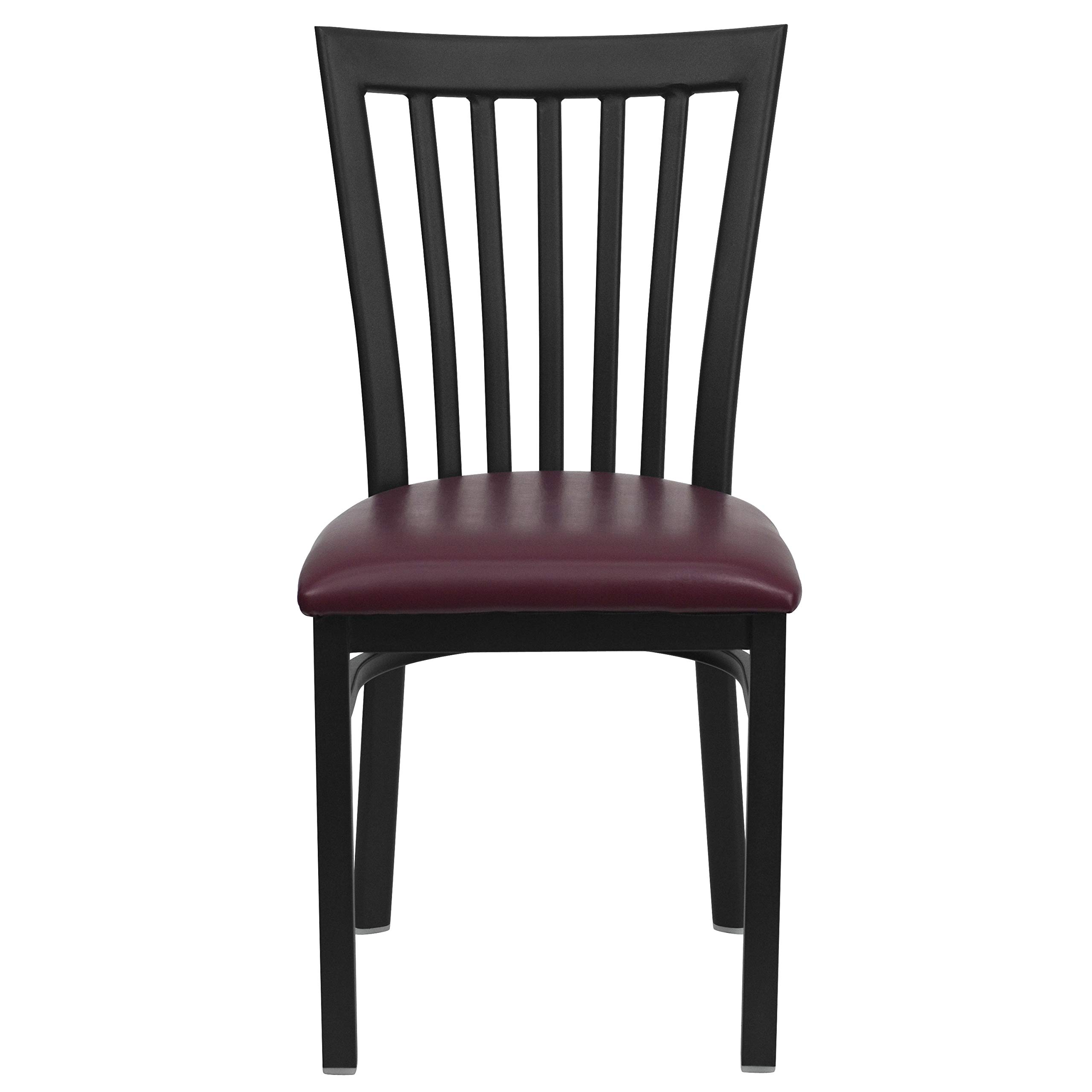 Flash Furniture 2 Pack HERCULES Series Black Metal Restaurant Chairs with Burgundy Vinyl Seats - Durable School Style Dining Chairs for Cafeterias, Restaurants & Home Kitchens