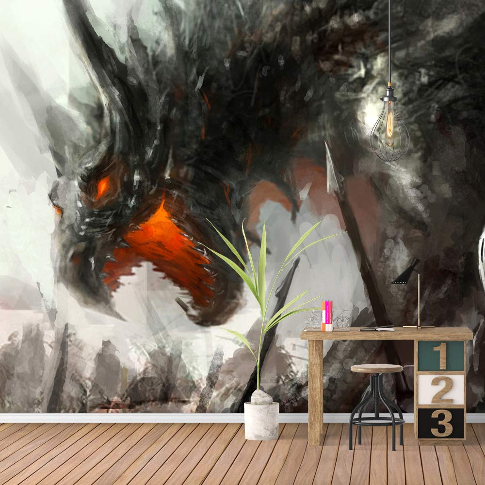 Dark Evil Dragon Removable Wallpaper - Peel and Stick Wall Mural for Bedroom Decor (66x96 inches) | Gothic Fantasy Theme, Home Theater Accent Wall, Game Room Decor