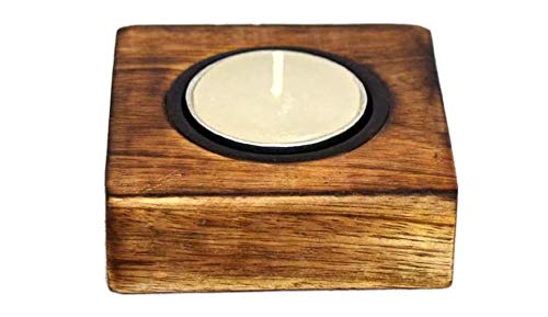 Wooden Votive Candle Holder Set of 2 - Rustic Metal & Wood Tealight Candle Tray for Home Decor, Wedding Centerpieces & Romantic Valentine's Day Ambiance