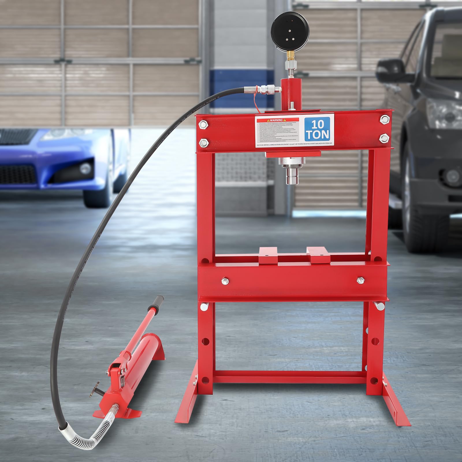 10 Ton Hydraulic Benchtop Press - H-Frame Garage Floor Press with Adjustable Height & Pressure Gauge | Heavy Duty Metalworking, Jewelry Making, Automotive Repair for Home Workshops & DIY Projects