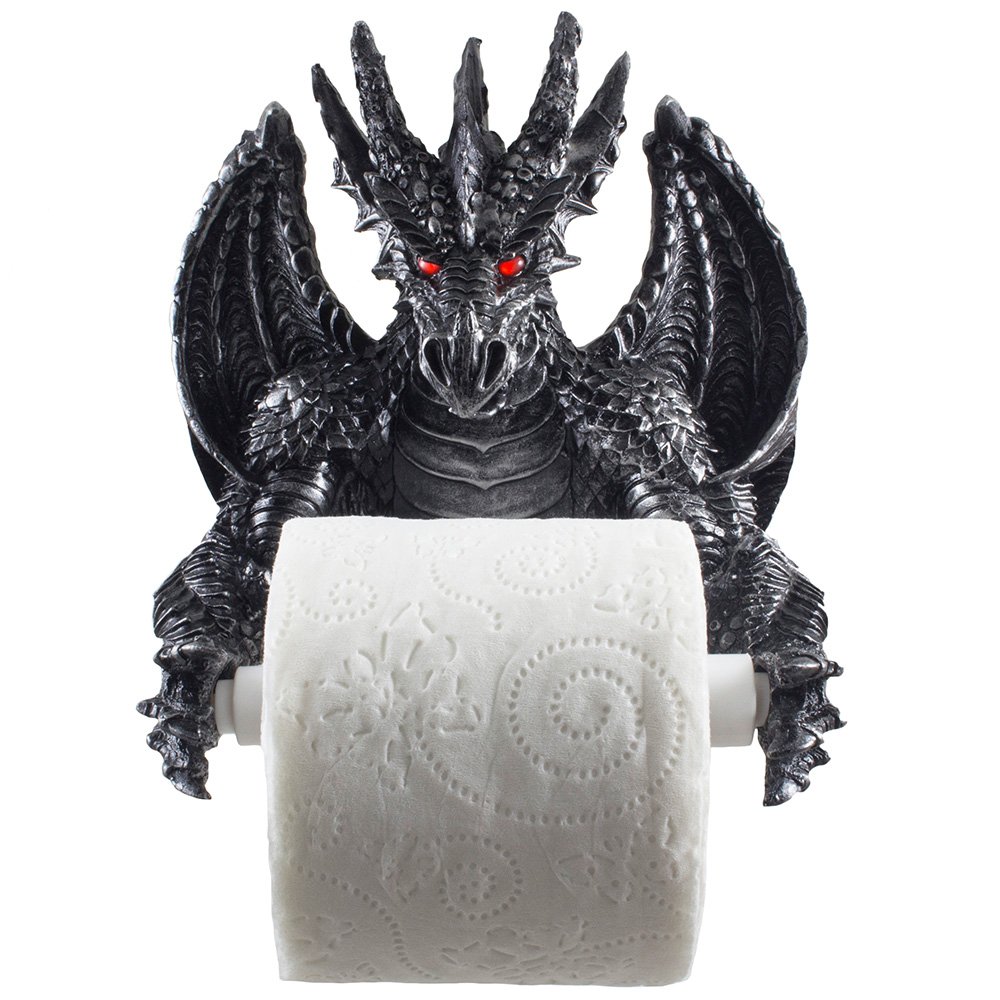 Metallic Winged Dragon Toilet Paper Holder - Medieval Gothic Bathroom Decor, Fantasy Home Accessories & Unique Gift for Game of Thrones Fans - Perfect for Themed Bathrooms, D&D Rooms, and Fantasy Lovers