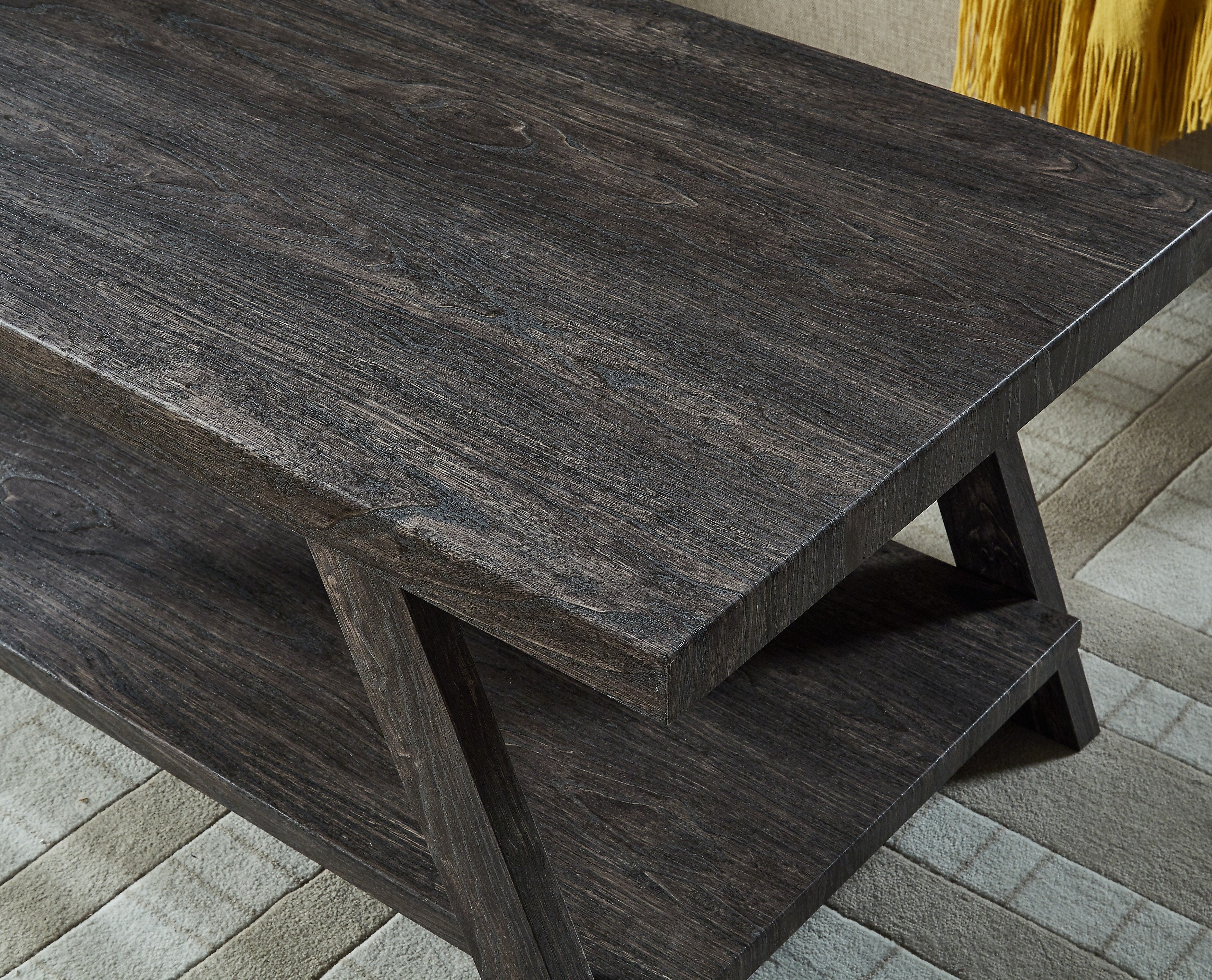Roundhill Furniture Athens Contemporary Replicated Wood Coffee Table with Shelf - Charcoal Finish - Modern Living Room & Office Decor