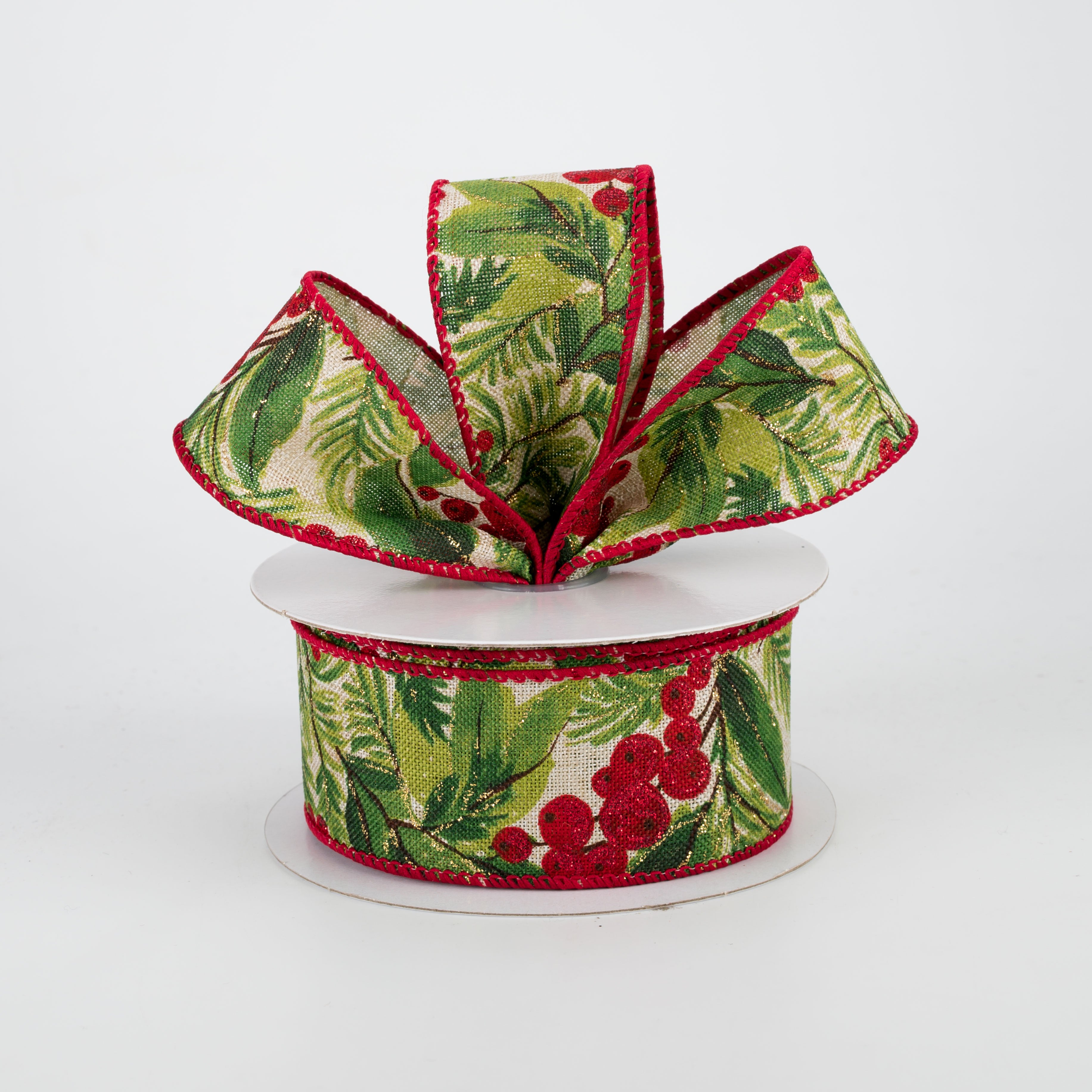 1.5 Inch Berries & Leaves Decorative Ribbon - 10 Yards for Gift Wrapping, DIY Crafts, and Home Decor
