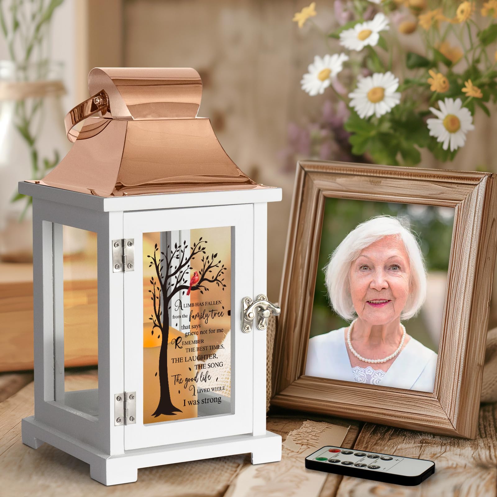 Memorial Lantern with Remote Control - Sympathy Gifts for Loss of Loved Ones, Thoughtful Bereavement Gifts for Loss of Mother or Father, Funeral Remembrance Keepsake - Perfect for Candlelight Vigils, Graveside Memorials & Healing Ceremonies