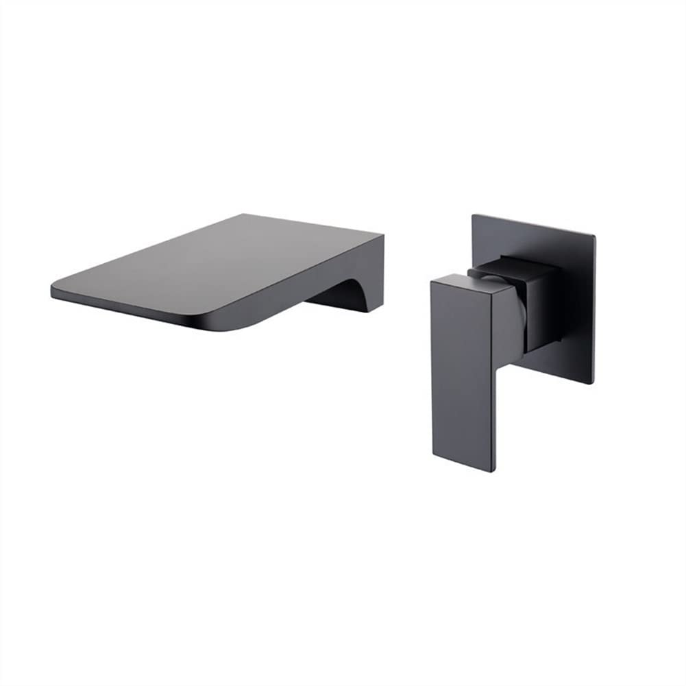 Premium Solid Brass Bathroom Sink Faucet - Single Handle Wall Mount 2 Hole Waterfall Tap with Hot & Cold Mixer - Brushed Gold or Black Finish - Perfect for Modern Bathrooms, Luxury Vanities & Spa-Like Washbasins