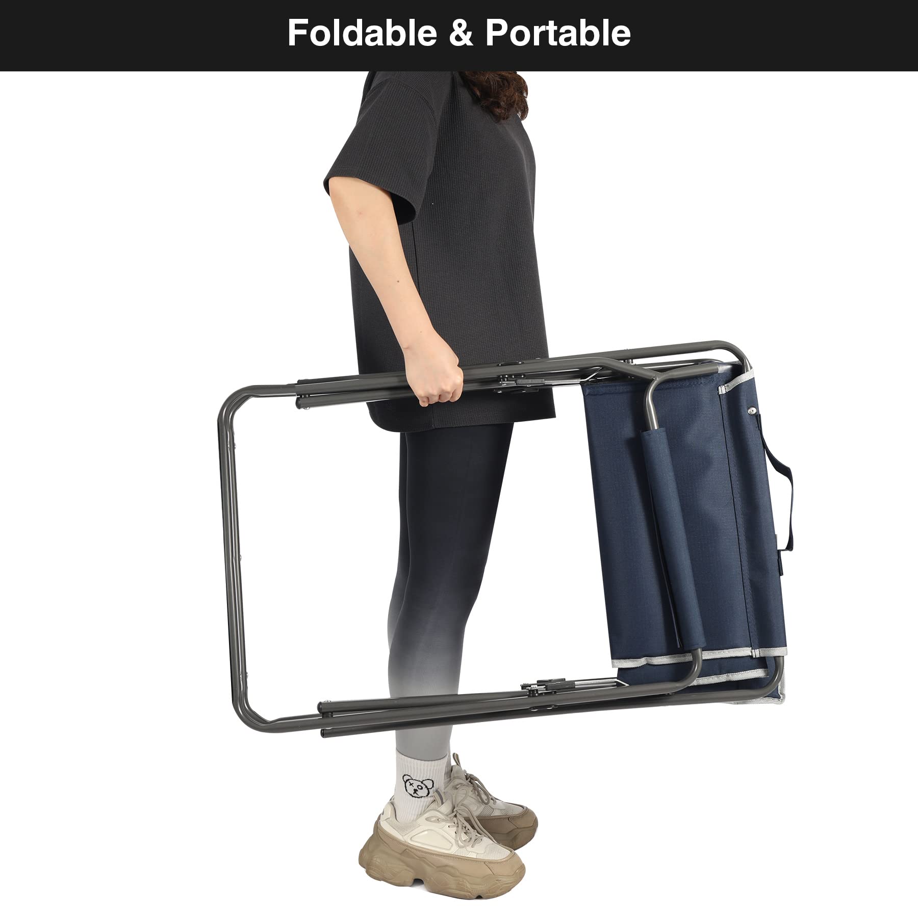 Heavy Duty Steel Folding Director Chair for Adults - Portable Lightweight Camping Chair for Outdoor, Indoor, Patio, Lawn, Travel, Sports & Fishing - Navy Blue - Perfect for Camping Trips, Backyard BBQs and Beach Outings