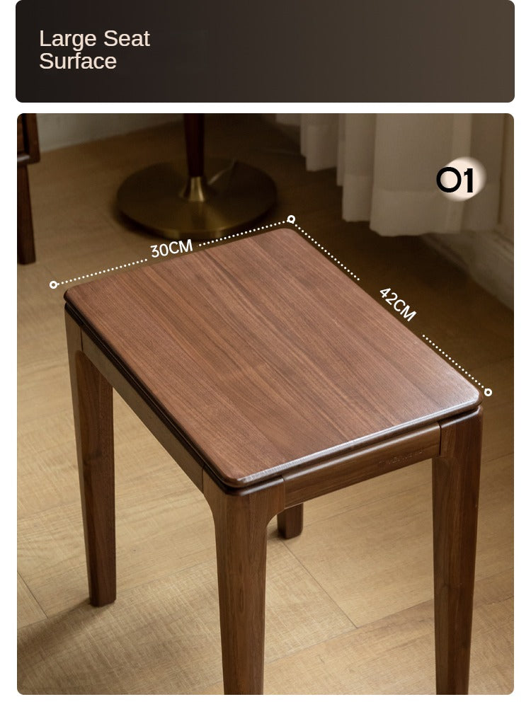 Black Walnut Solid Wood Makeup Stool - Durable Vanity Seat with Cushion for Bedroom, Dressing Room & Beauty Salon | Natural Wooden Stool for Makeup, Hair Styling & Relaxation