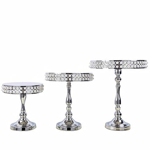 3-Piece Silver Pearl Cake Stand Set - Elegant Round Pedestal Dessert Stand for Cupcakes, Pastries & Wedding Cakes | Perfect for Weddings, Birthday Parties, Baby Showers & Tea Events - Durable Metal Display for Elegant Dessert Presentation