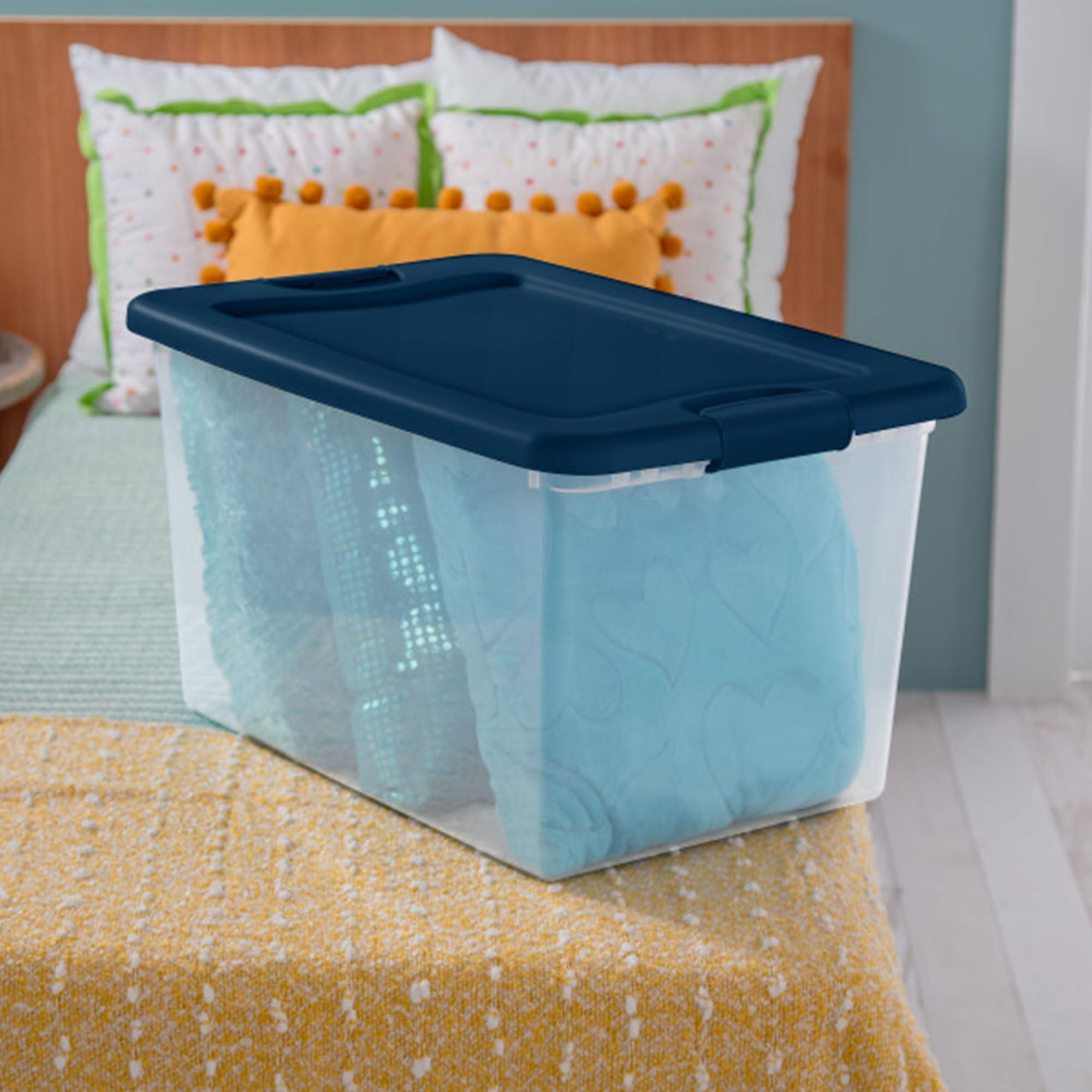 Sterilite 18-Pack 64 Qt Clear Plastic Storage Bins with Lids - Large Stackable Organizing Containers for Home, Office & Closet Organization - Blue