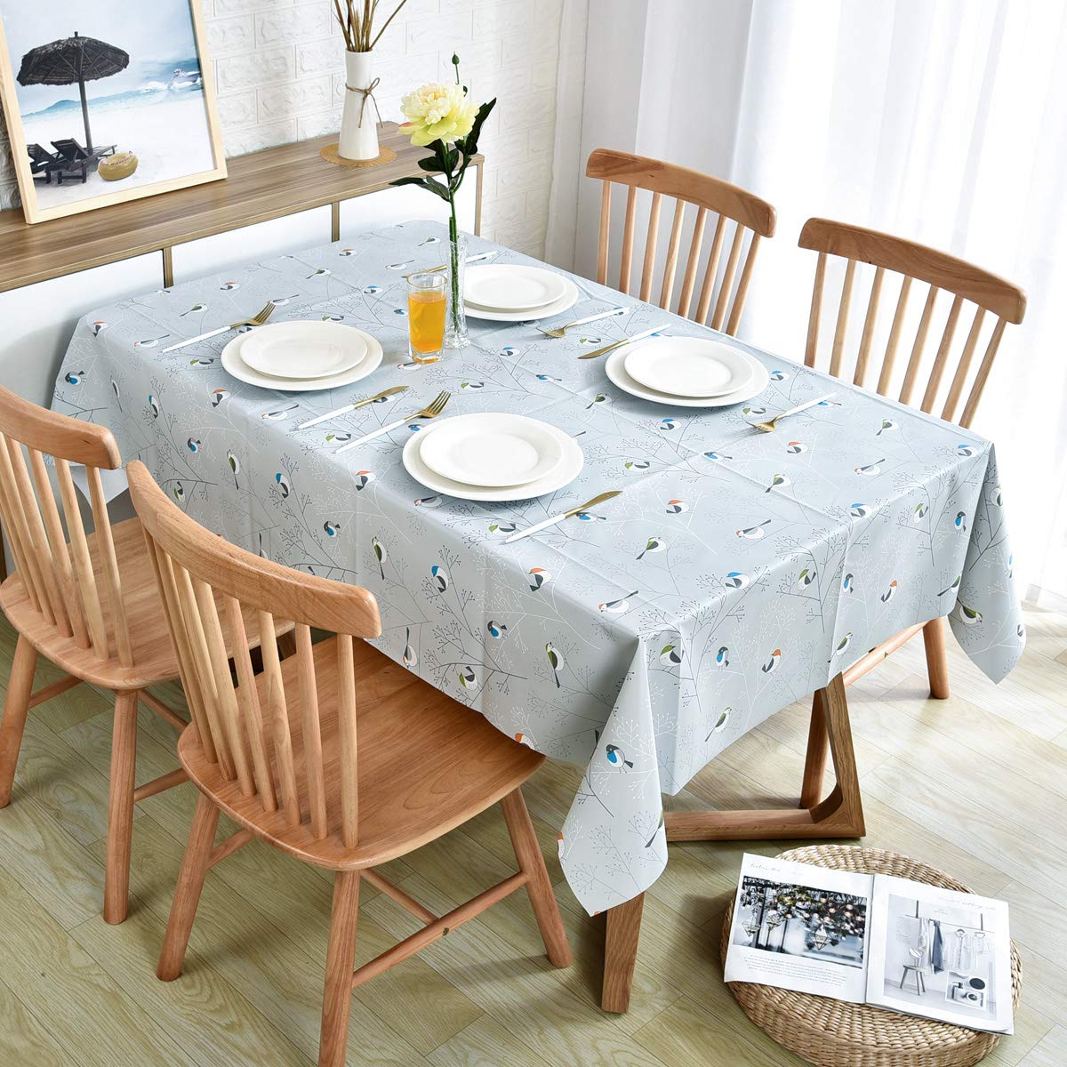 LOHASCASA Heavy Duty Waterproof PVC Tablecloth - Wipeable, Stainproof & Spillproof Vinyl Oilcloth (54 x 108 Inch, 9 ft) for Farmhouse, Thanksgiving Banquet, BBQ, Outdoor Dining & Kitchen Use