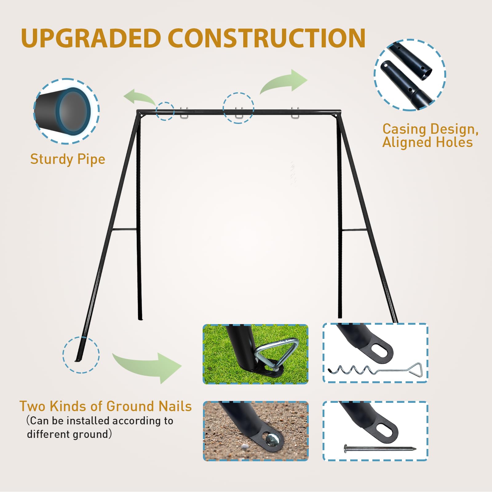IKARE Heavy Duty Metal Swing Frame - Extra Large Swing Stand for Kids & Adults, 440 LB Weight Capacity, Fits Most Swings - Perfect for Indoor/Outdoor Play, Backyard, Garden & Playground Fun