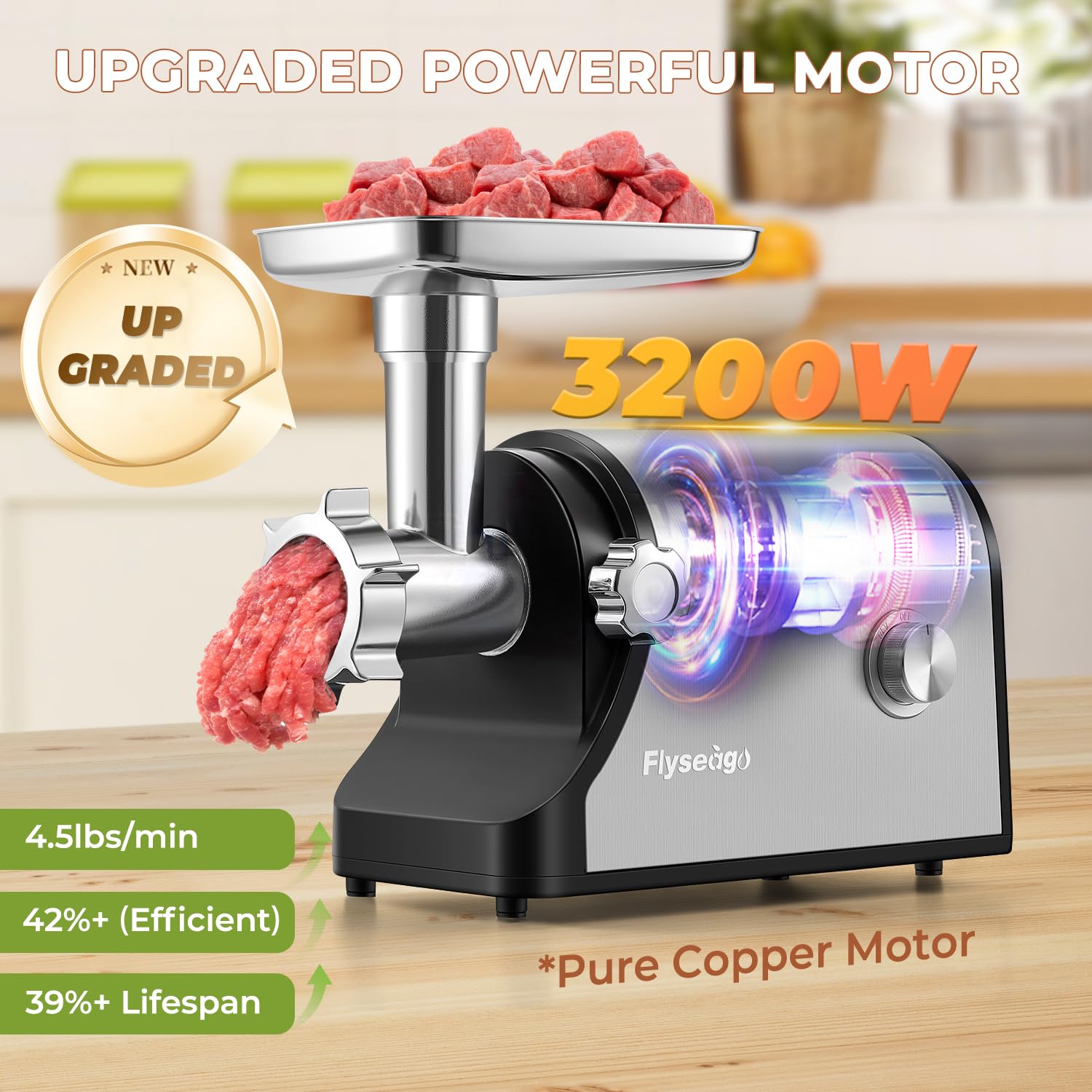 3200W Heavy Duty Electric Meat Grinder - Commercial Grade with Sausage Stuffer & Kubbe Kit - Includes 2 Blades, 3 Grinding Plates & 3 Sausage Tubes - Durable Metal Gearbox for Home Kitchen, Restaurant & Butcher Shop Use