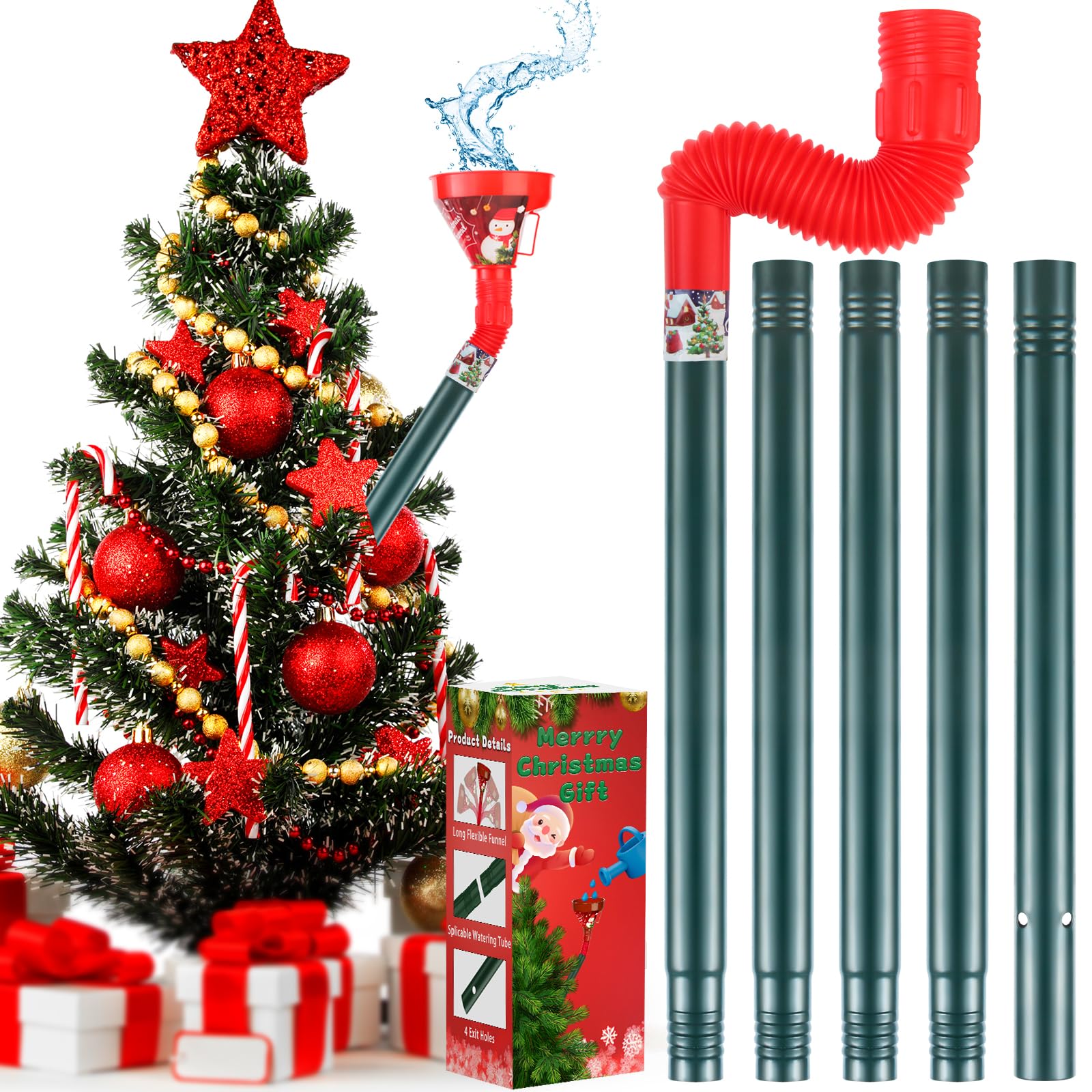 Flexible Christmas Tree Watering Funnel System - 60in Long Wide Mouth Xmas Tree Waterer Device for Large Real Trees | Easy Holiday Decoration & Maintenance