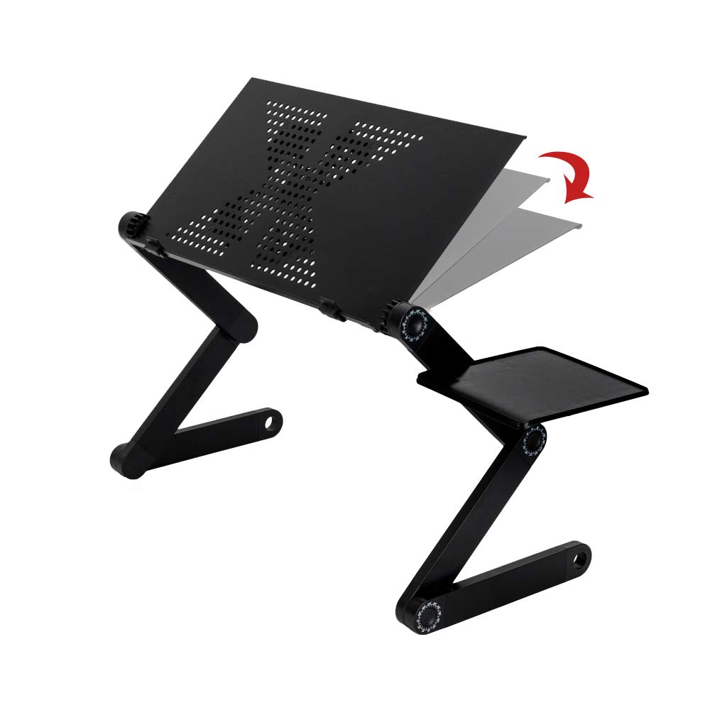 Portable Folding Computer Desk with Fan & Mouse Pad - Adjustable Laptop Table for Home Office, Small Space & Bedroom Use - Lightweight Workstation for Remote Work, Study & Gaming (Black)