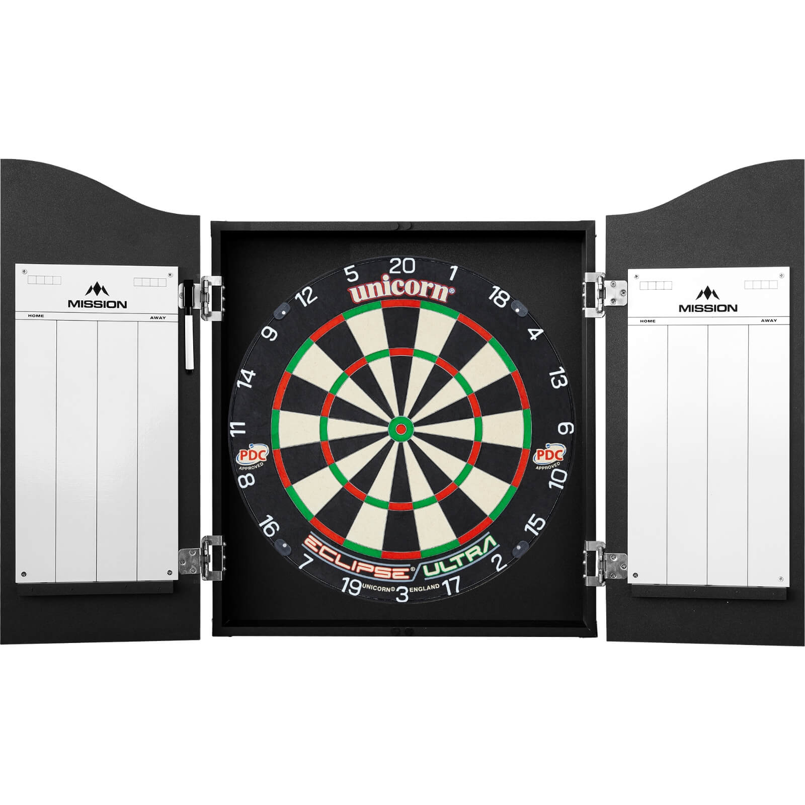 Premium Mission Double Top Dartboard Cabinet & Dartboard Set - Professional Bristle Dartboard with Cabinet for Home, Bar, or Game Room - Perfect for Darts Enthusiasts & Pub Entertainment