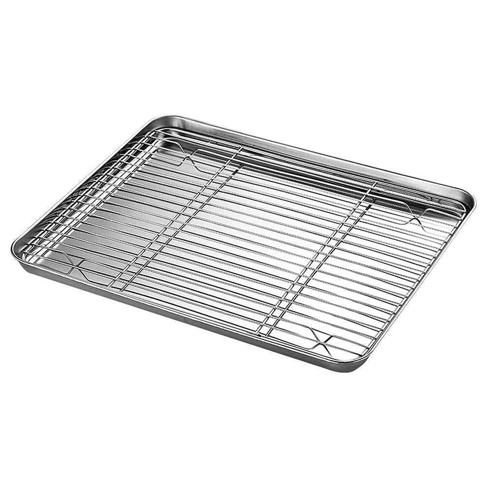 JJSPP Stainless Steel Baking Tray with Removable Cooling Rack Set - Non-Stick Oven Cook Pan for Bread, Cookies, Roasting & BBQ - Perfect for Home Baking, Party Cooking & Outdoor Grilling (Small Size)