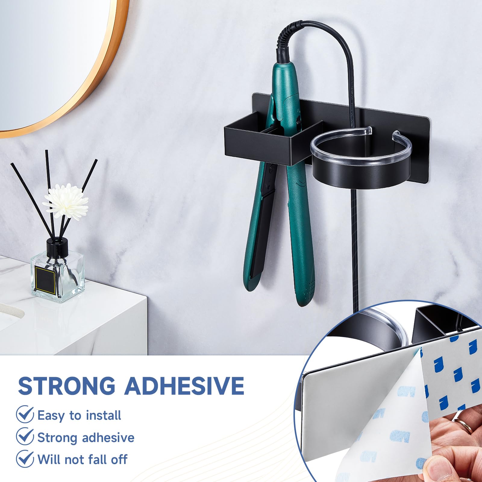 Wall Mounted Hair Straightener & Blow Dryer Holder - Stainless Steel Bathroom Organizer for Hair Tools, Curling Iron & Salon Dryer Storage | Perfect for Home & Salon Use, Space-Saving Hair Styling Accessory Organizer