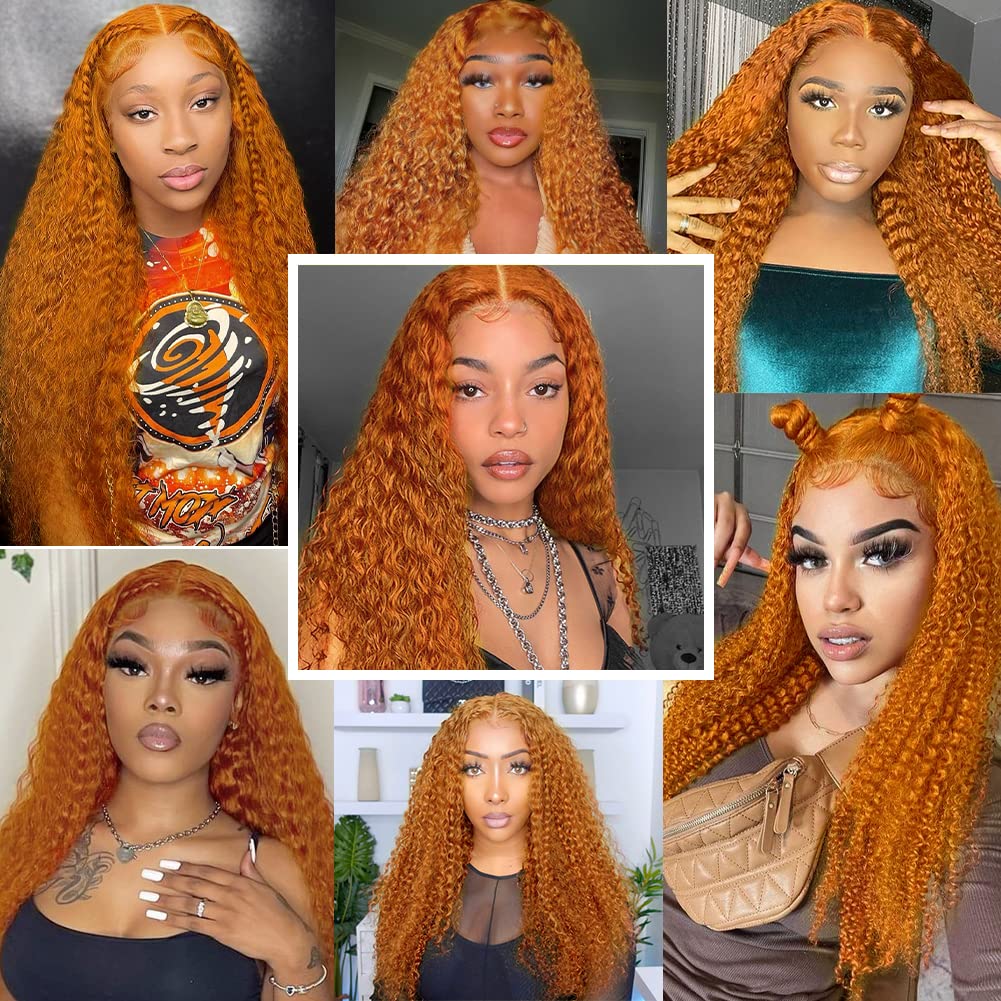 QNQZ 26 Inch Ginger Deep Wave Human Hair Wig with 13x4 HD Lace Frontal - Pre Plucked, Baby Hair, 180% Density - Perfect for Daily Wear, Cosplay & Special Occasions