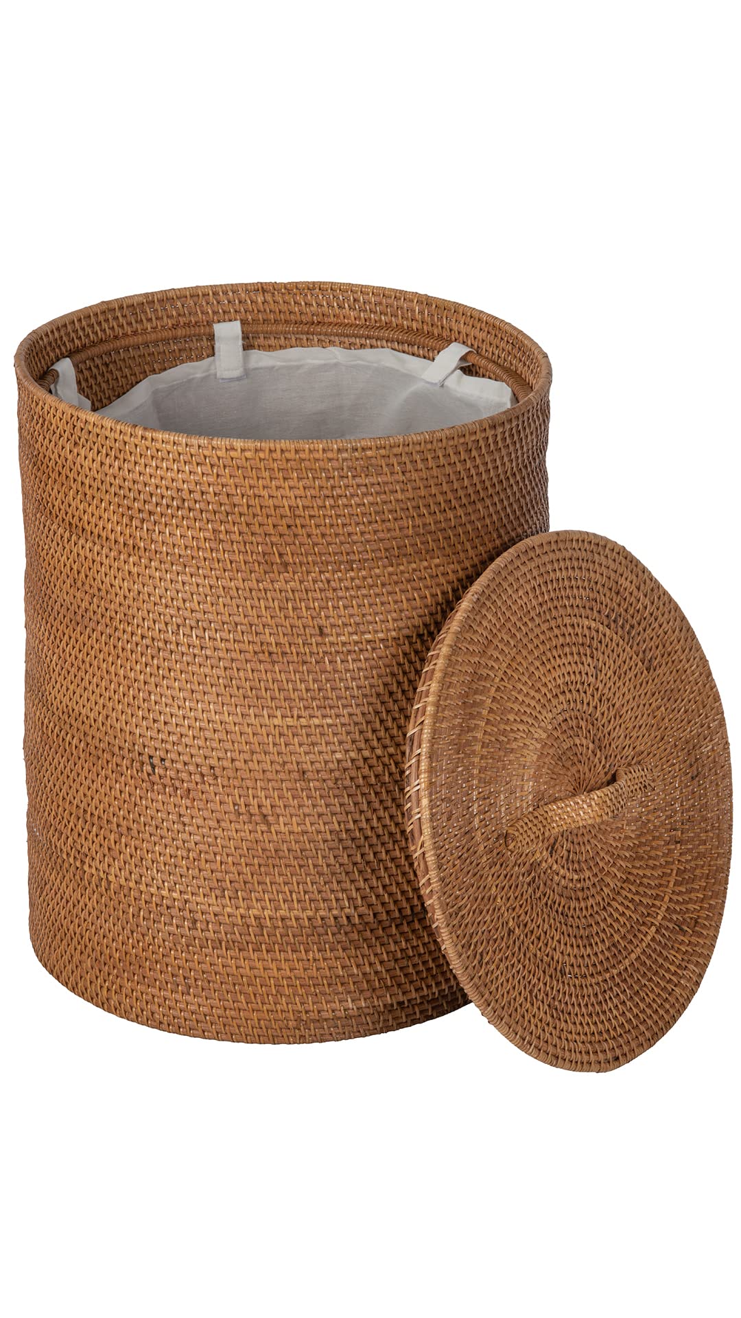 KOUBOO Loma Round Rattan Laundry Hamper with Lid - Stylish Wicker Storage Basket for Bedroom, Bathroom & Nursery - Perfect for Organizing Clothes, Blankets and Toys - Natural Brown Home Decor