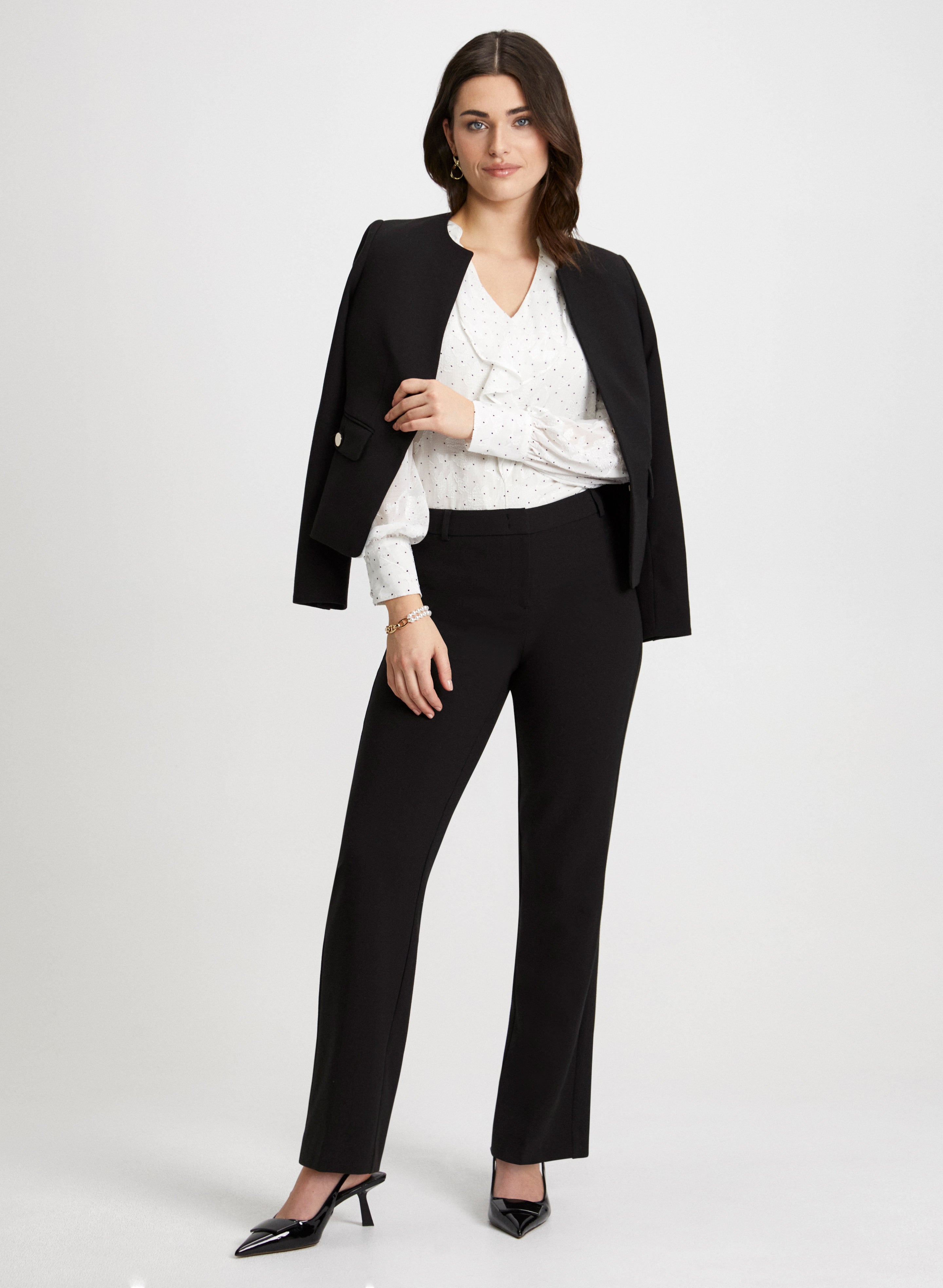 Cropped Collarless Jacket & Wide Leg Pants Set - Women's Casual Linen Outfit for Spring/Summer | Perfect for Office Wear, Brunch Dates & Weekend Getaways