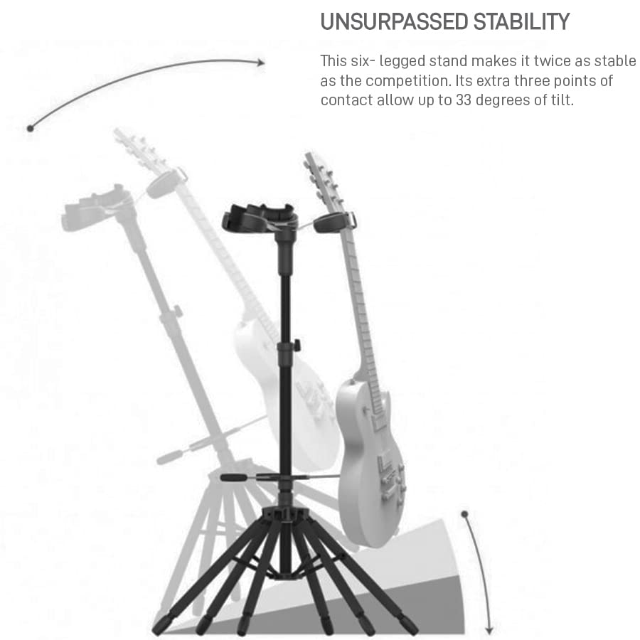 HYDRA Professional Locking Multi Guitar Stand - 6 Leg Design for Ultimate Stability - Holds Acoustic, Bass & Electric Guitars - Foldable Universal Display & Storage Rack with Non-Slip Rubber Padding - Perfect for Home Studios, Music Schools & Live Performances