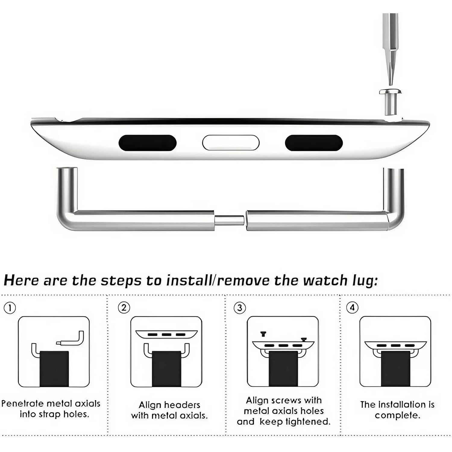 LOOKSEVEN 4 Pairs Watch Band Connector Kit - Replacement Watch Strap Adapter with Tools for Apple Watch, Samsung, Fitbit - Perfect for DIY Watch Repair & Strap Customization