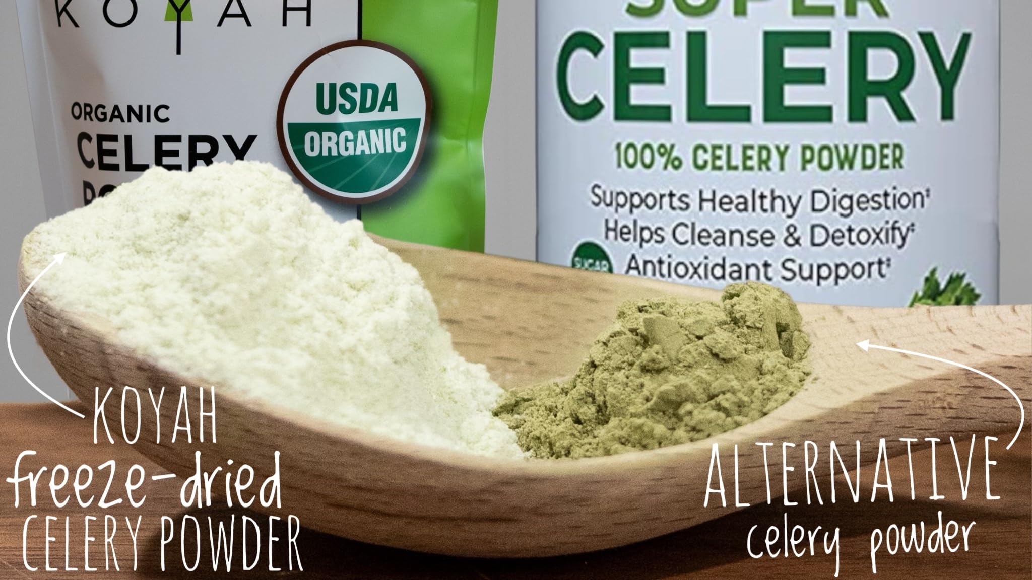 KOYAH Organic USA Grown Celery Powder - Freeze-Dried Whole Stalk Powder (1 Scoop = 1/4 Cup Fresh, 36 Servings) | Natural Seasoning for Soups, Smoothies & Healthy Cooking