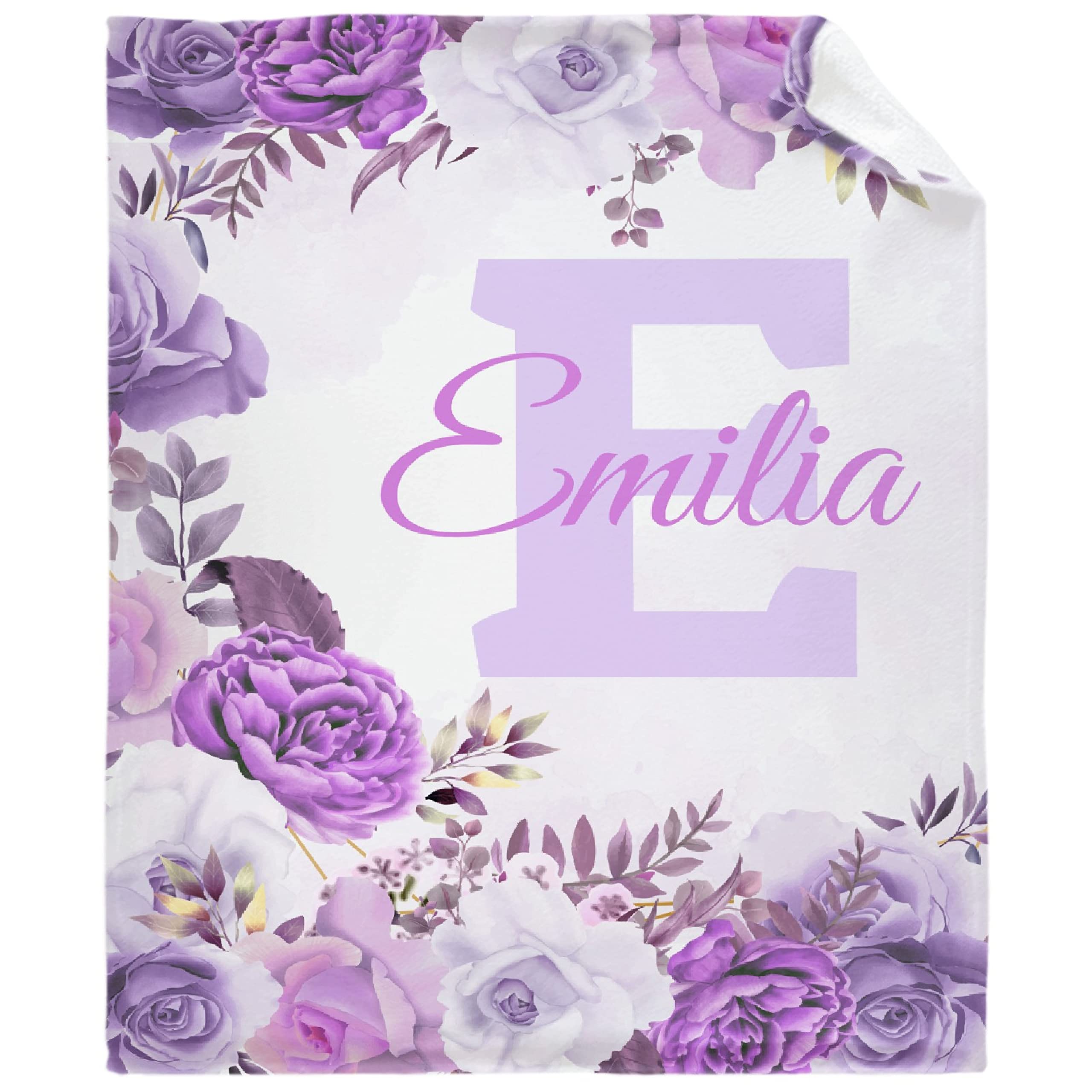 Personalized Baby Blankets for Girls and Boys - Custom Name Embroidered Soft Fleece Throw - Purple Floral Design - Cozy XL Blanket for Newborns - Perfect Baby Shower Gift & Nursery Essential for Family Bonding Time
