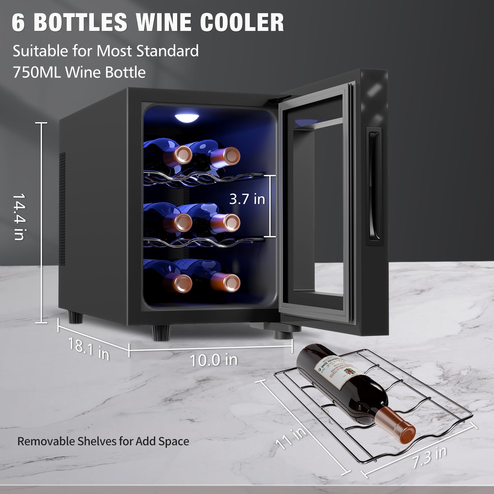 6 Bottle Wine Cooler Refrigerator - Compact Countertop Wine Fridge with Digital Temperature Control (46-66℉), Freestanding Mini Wine Cellar with Glass Door - Perfect Gift for Wine Lovers | Ideal for Home Bars, Kitchens, and Small Spaces