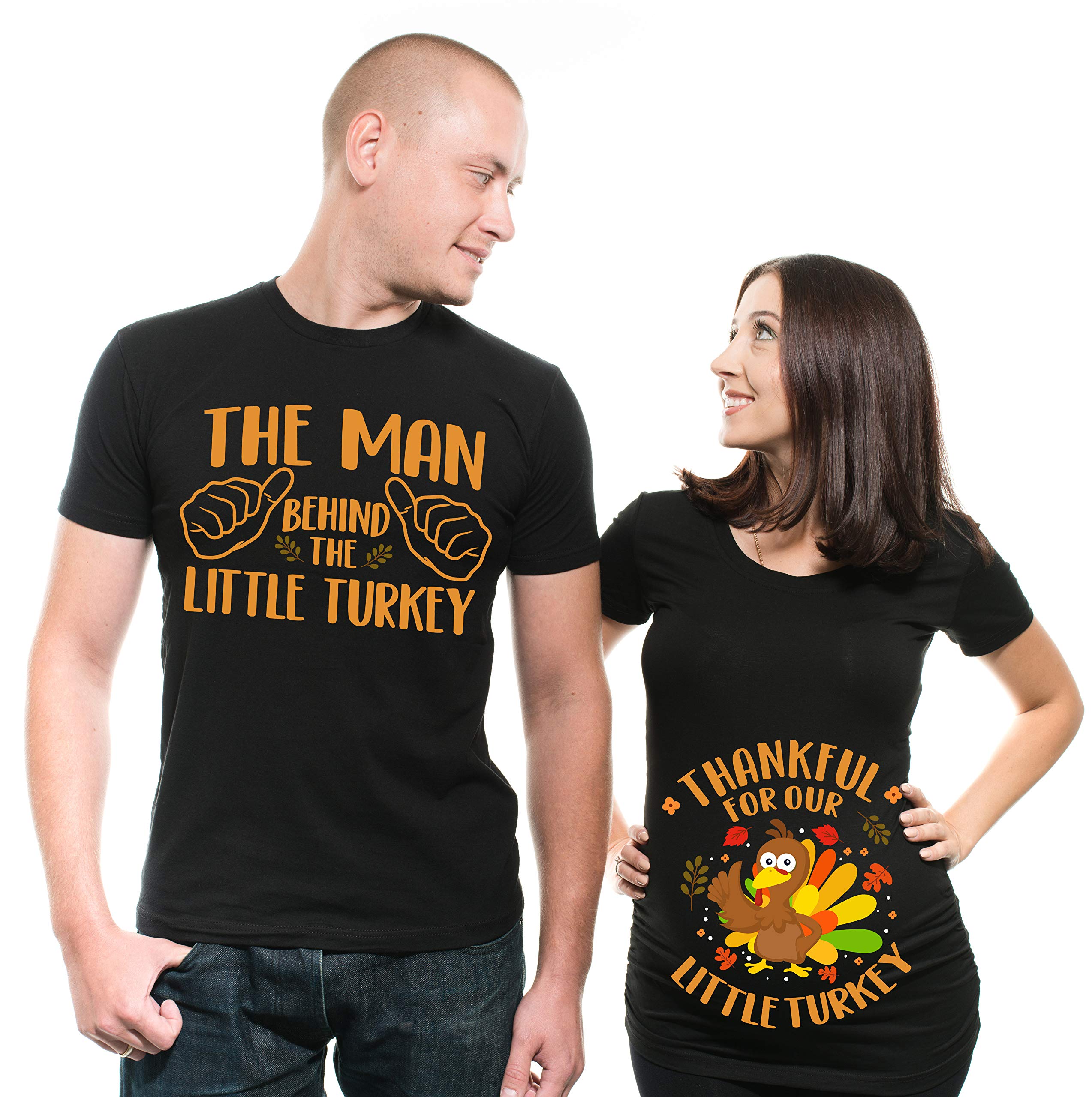 Thanksgiving Maternity Shirts for Couples - Matching Turkey Themed Pregnancy Tees for Expecting Dad & Mom | Perfect for Family Photos & Holiday Gatherings