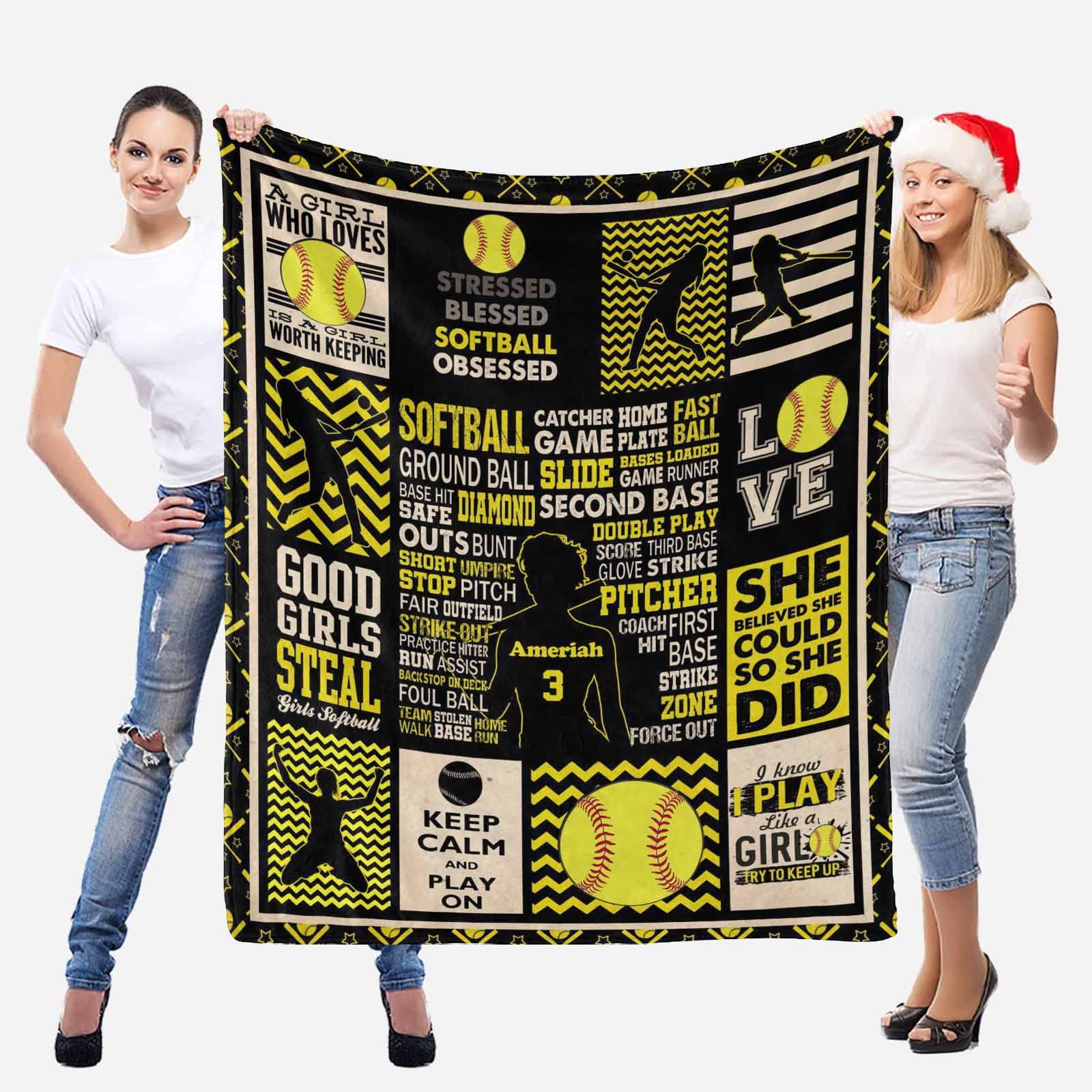 Personalized Softball Blanket Gift for Daughter or Granddaughter - 70x80 Inch Cozy Fleece Throw - Perfect for Sports Lovers, Game Days & Snuggling at Home