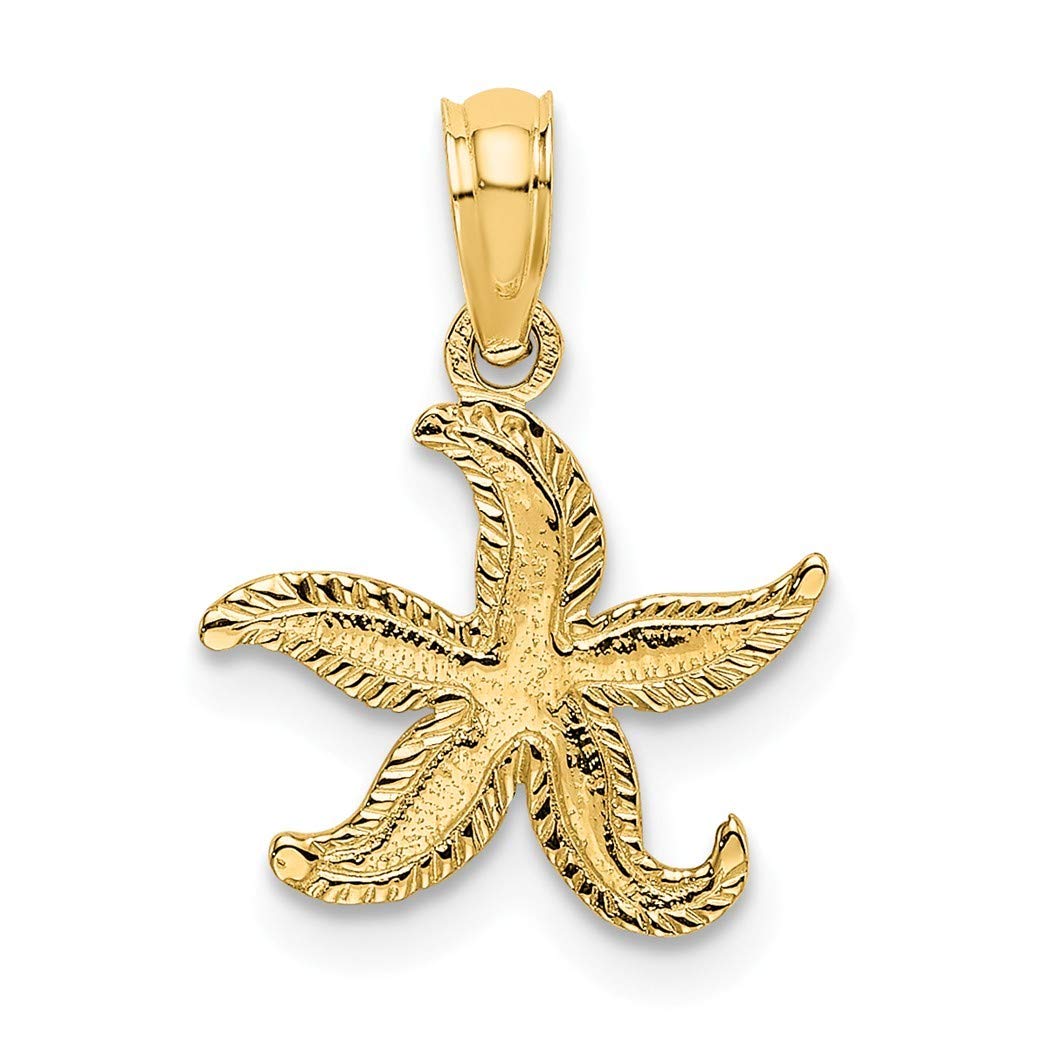 14K Gold Flat Seashell & Starfish Charm Pendant Necklace - 13mm Nautical Jewelry for Women - Perfect for Beach Vacations, Summer Outfits & Gift Giving