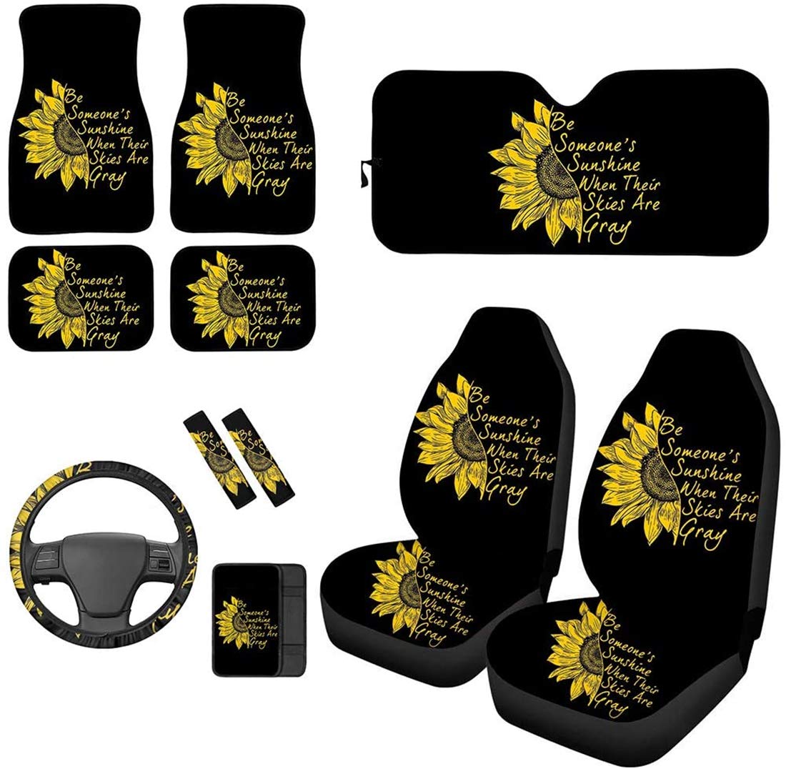 Advocator Daisy Flower Car Seat Covers Set - 11pc Neoprene Auto Accessories with Steering Wheel Cover, Floor Mats, Sun Visor Protector & Seat Belt Pads | Perfect for SUVs, Trucks & Sedans | Durable & Stylish Interior Protection