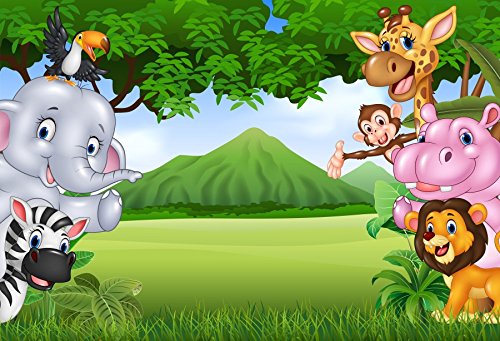 Leyiyi 10x8ft Cartoon Jungle Zoo Photography Backdrop - Elephant Lion Dragon Monkey Grassland Mountain Design for Birthday Party, Baby Shower, Photo Studio & Portrait Background (Vinyl Wallpaper Video Prop) - Perfect for Kids Room Decor, Themed Events & Social Media Content Creation
