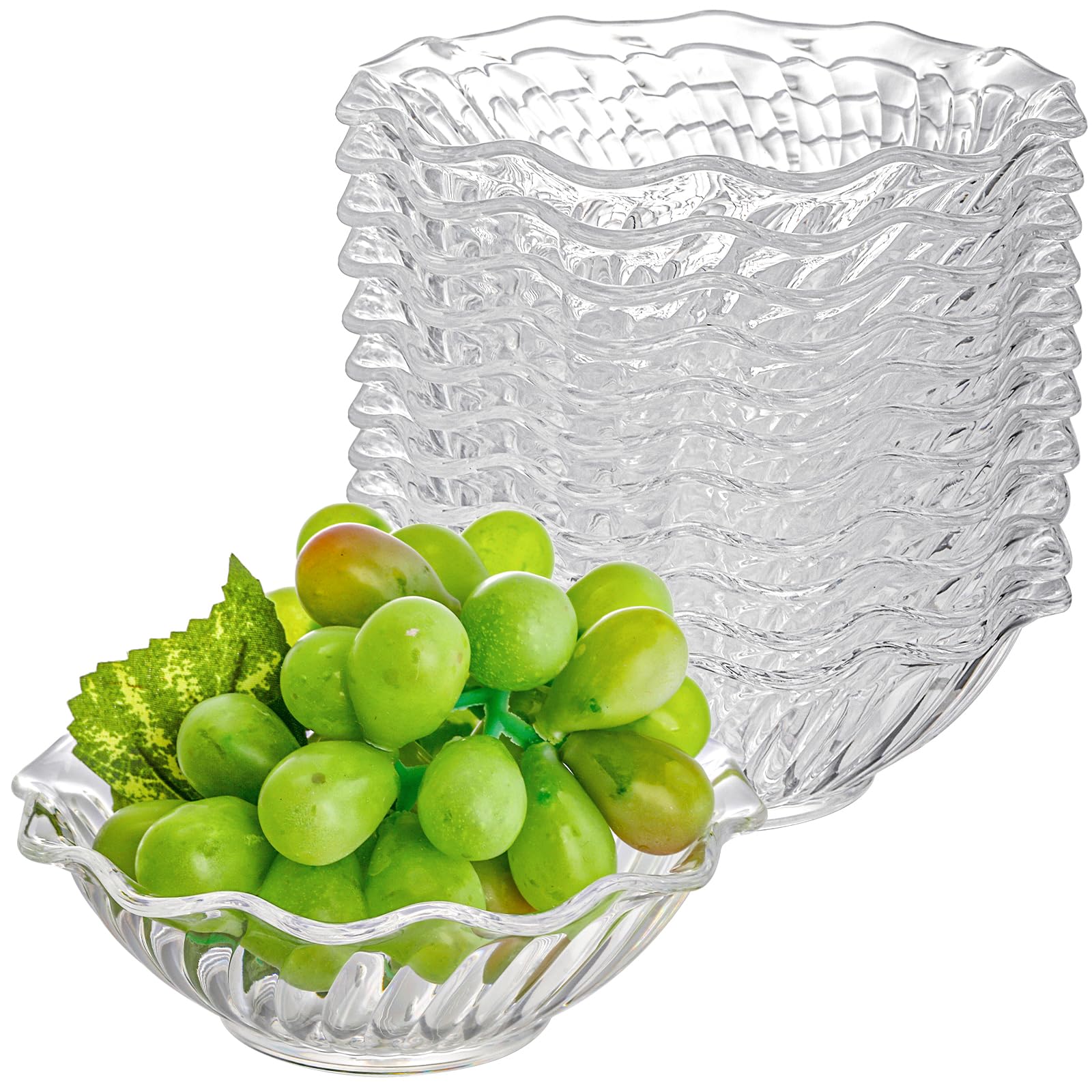 Elsjoy 12-Pack 7oz Clear Plastic Dessert Bowls - 4.7 Inch Stackable Mini Snack Bowls for Ice Cream, Candy, Nuts & Fruits - Perfect for Parties, Picnics & Home Entertaining