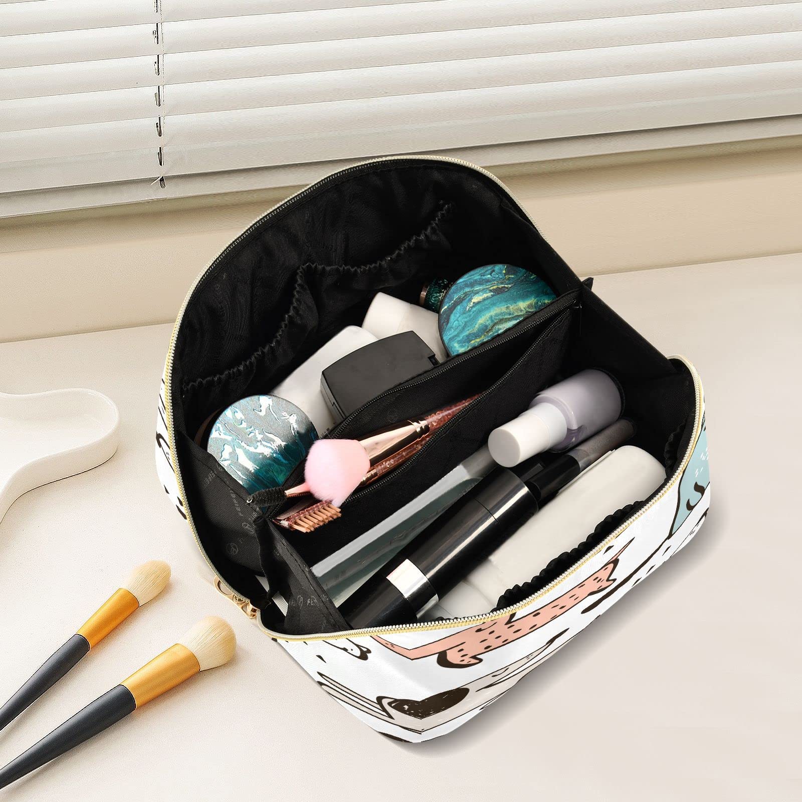 Cute Rhombus Cosmetic Bag with Dog Print - Large Capacity Travel Makeup Organizer for Women & Girls, Portable Toiletry Bag with Handle - Perfect for Travel, Gym, and Daily Storage