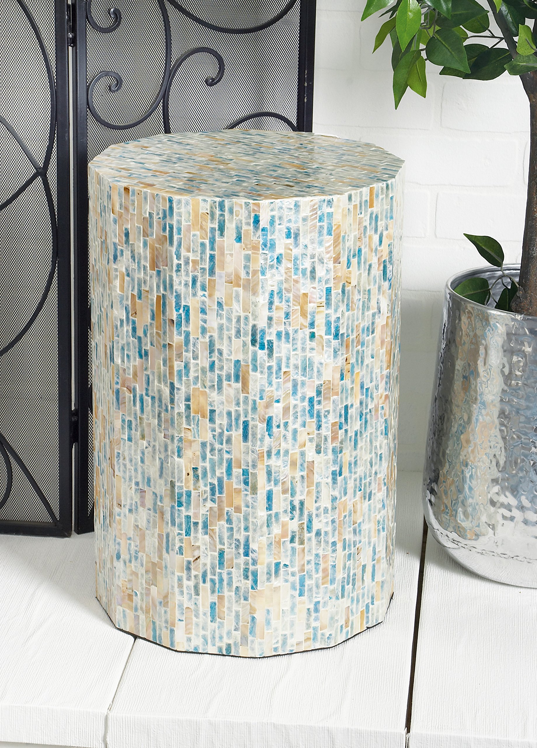 Deco 79 Handmade Mother of Pearl Shell Accent Table - Blue End Table, Side Table 13