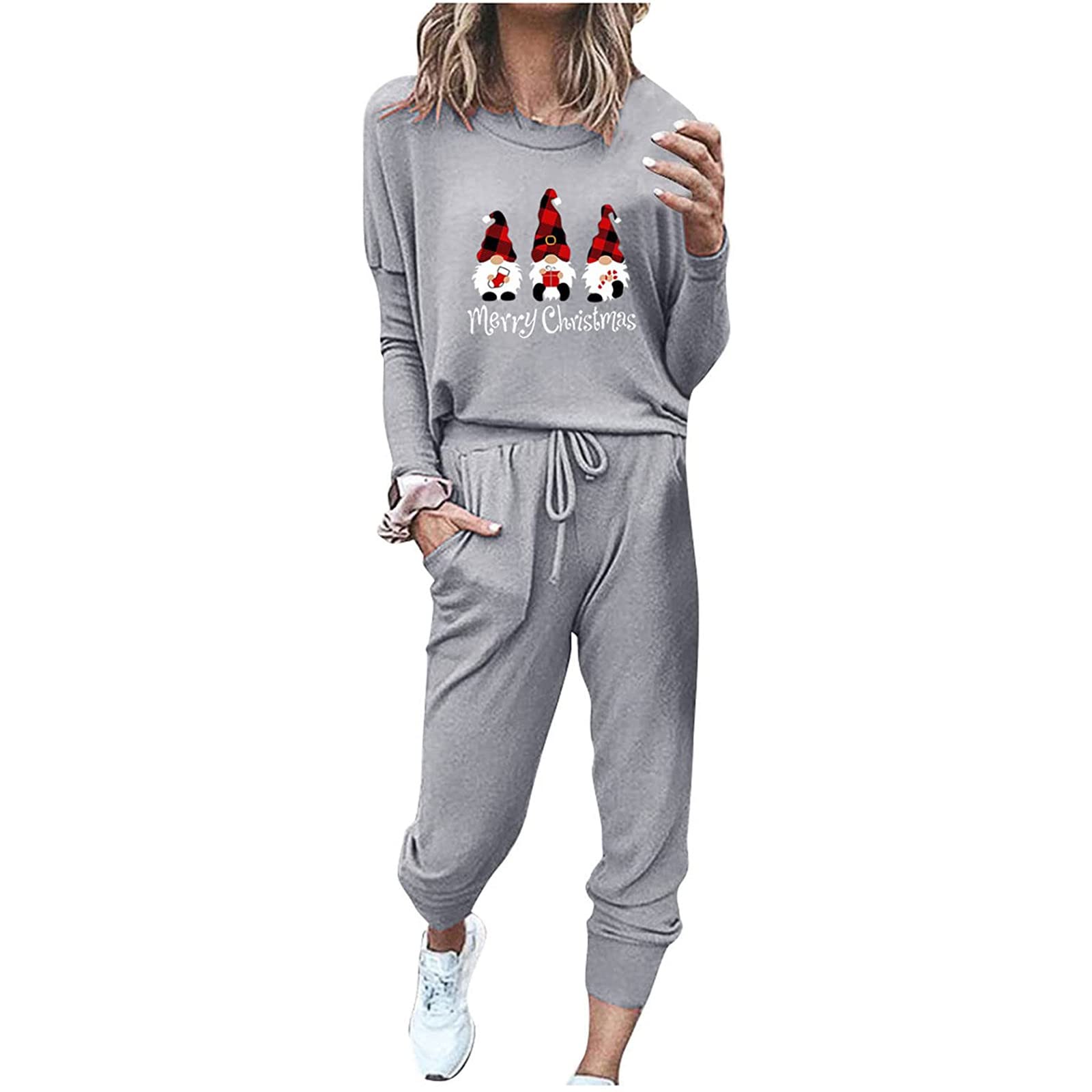 Xdegoge Women's 2-Piece Jogger Set - Long Sleeve Lounge Wear for Travel & Gym