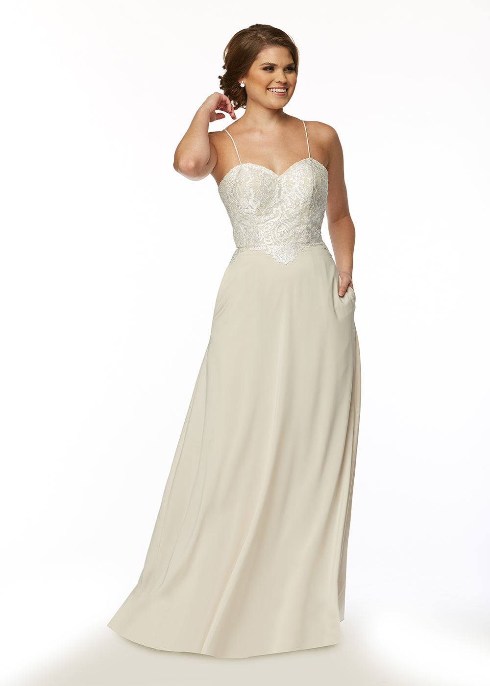 Elegant 80102 Stretch Chiffon A-Line Bridesmaid Dress with Lace Bodice - Perfect for Weddings, Formal Events & Special Occasions