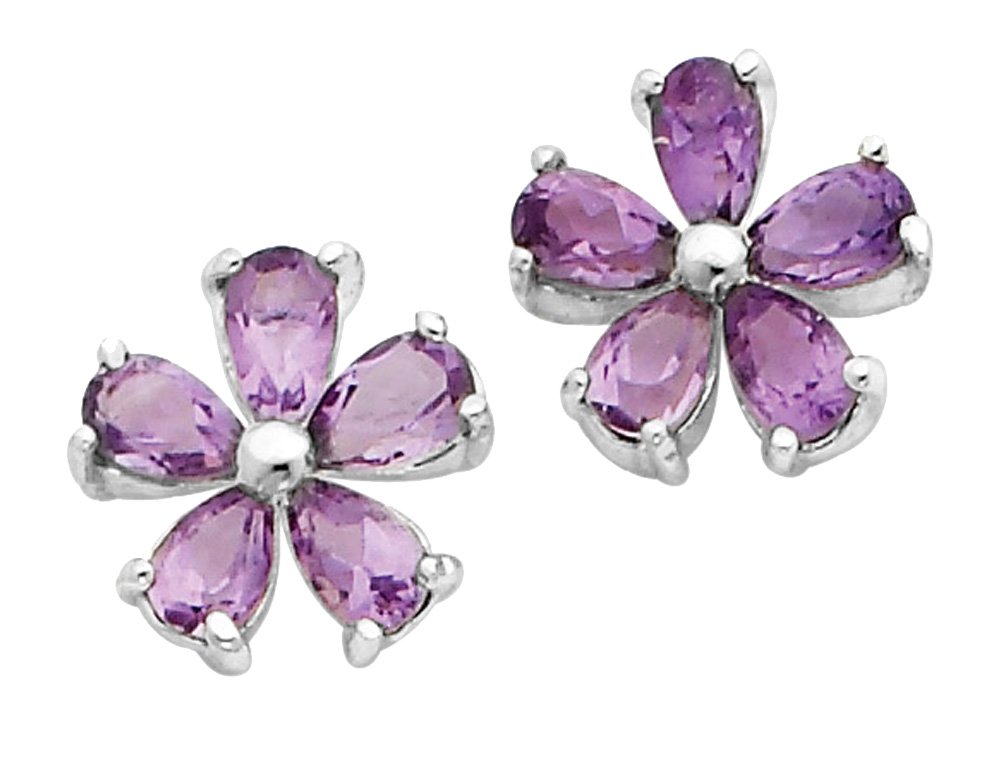 925 Sterling Silver Amethyst Flower Earrings for Women – Elegant Dainty Jewelry Gift for Birthday, Wedding & Special Occasions