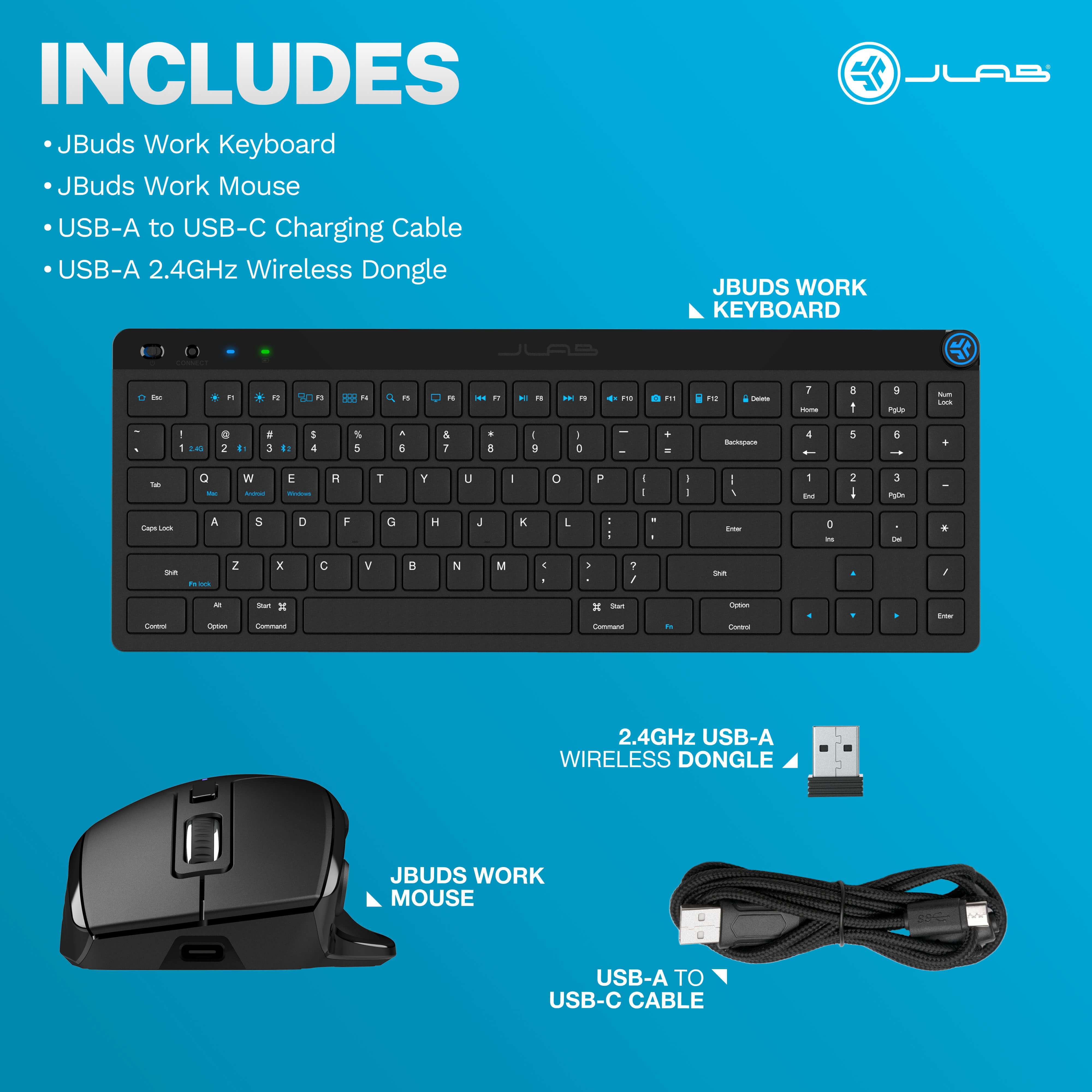 JLab JBuds Wireless Keyboard and Mouse Combo - Ergonomic Bluetooth Keyboard & Mouse Set for PC, Laptop, Mac - Perfect for Home Office, Gaming & Remote Work