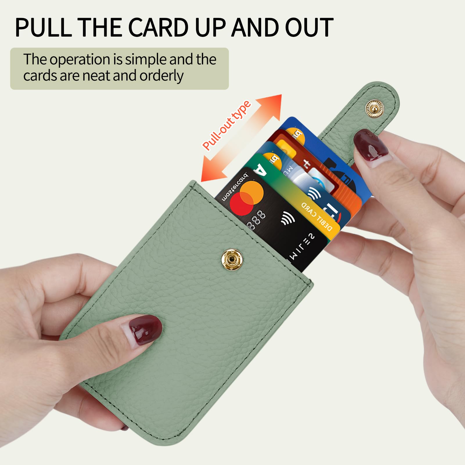 Unaone Slim Minimalist RFID Blocking Wallet - Soft Leather Front Pocket Card Holder for Men & Women | Pull-Out Card Organizer with 12 Card Slots | Perfect for Travel, Work & Everyday Use (Green)